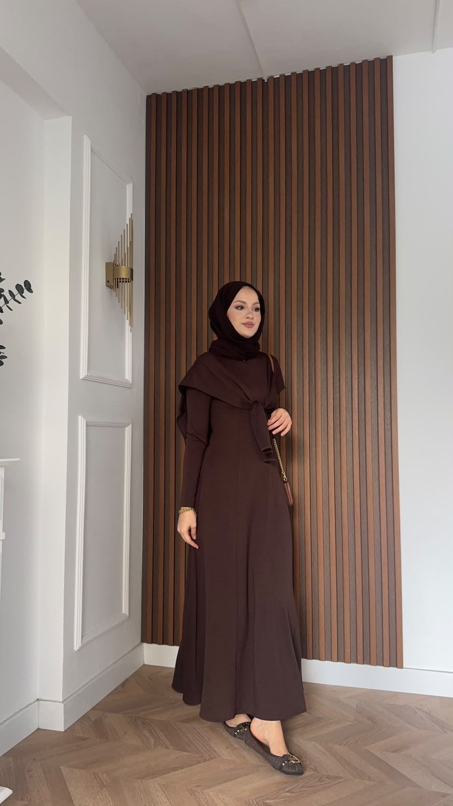MEYSADESIGN ELBİSELER İdil Oysh Yakalı Elbise Acı Kahve