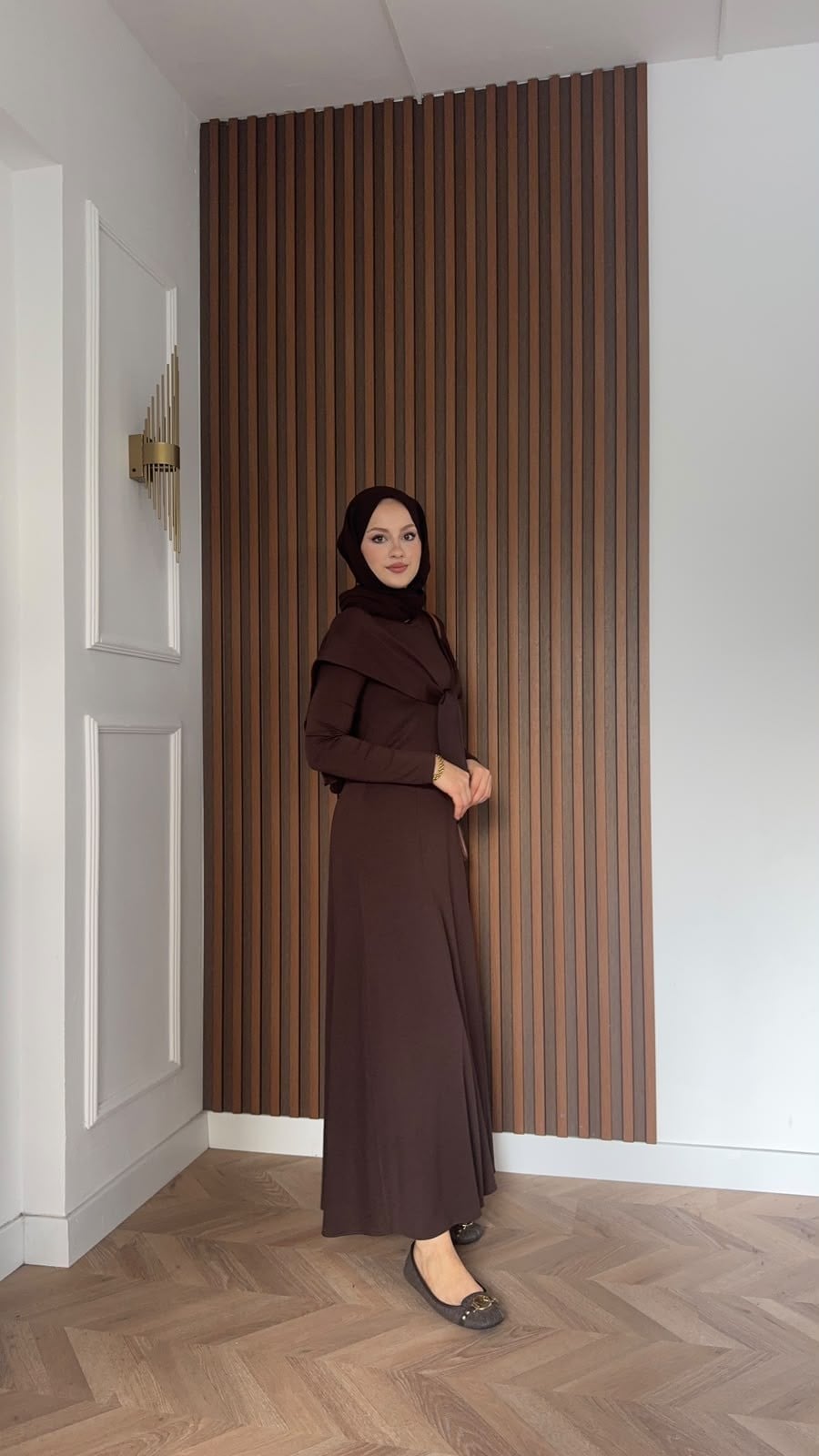 MEYSADESIGN ELBİSELER İdil Oysh Yakalı Elbise Acı Kahve