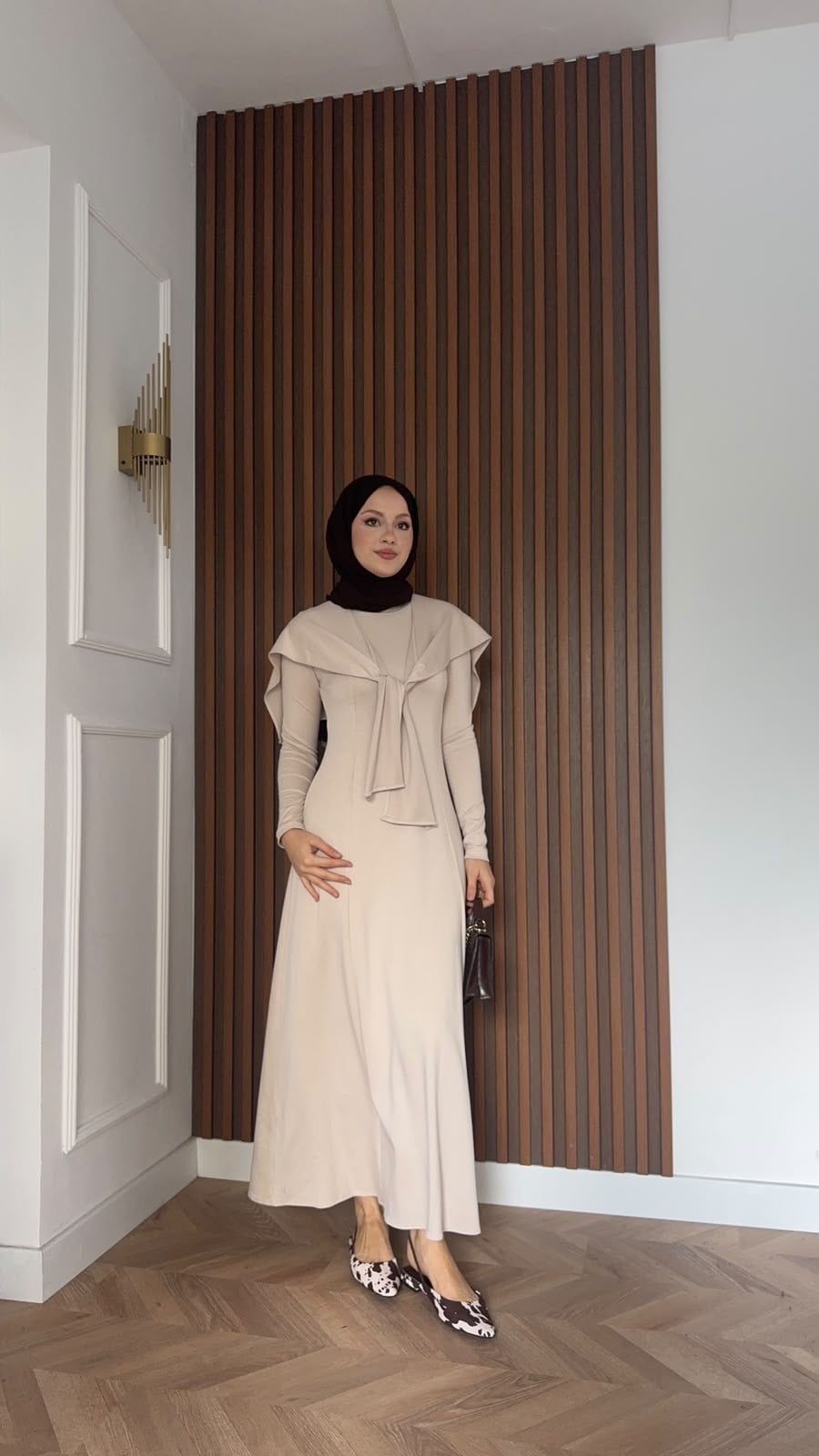 MEYSADESIGN ELBİSELER İdil Oysh Yakalı Elbise Bej