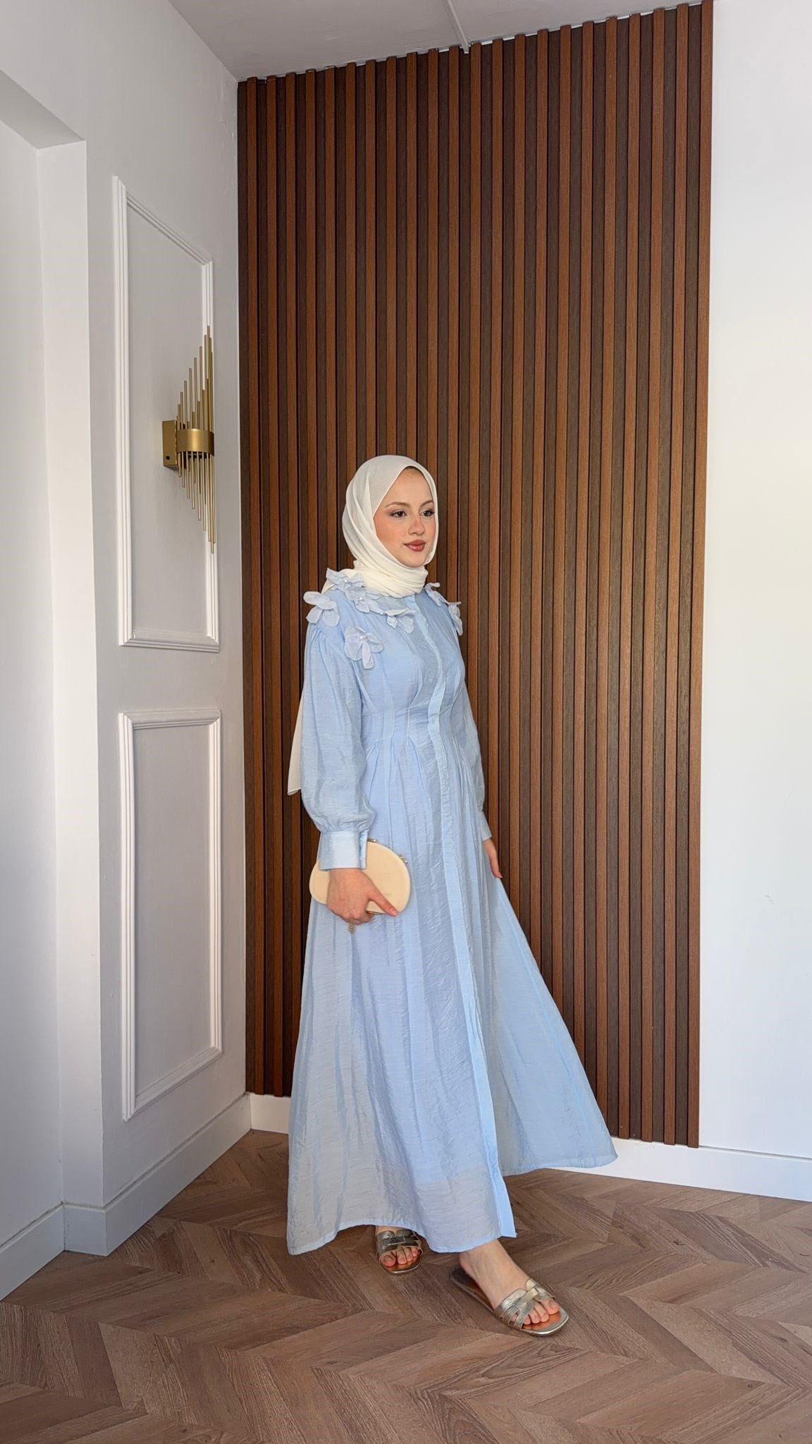 MEYSADESIGN ELBİSELER İncili Pensli Vual Elbise Bebe Mavisi