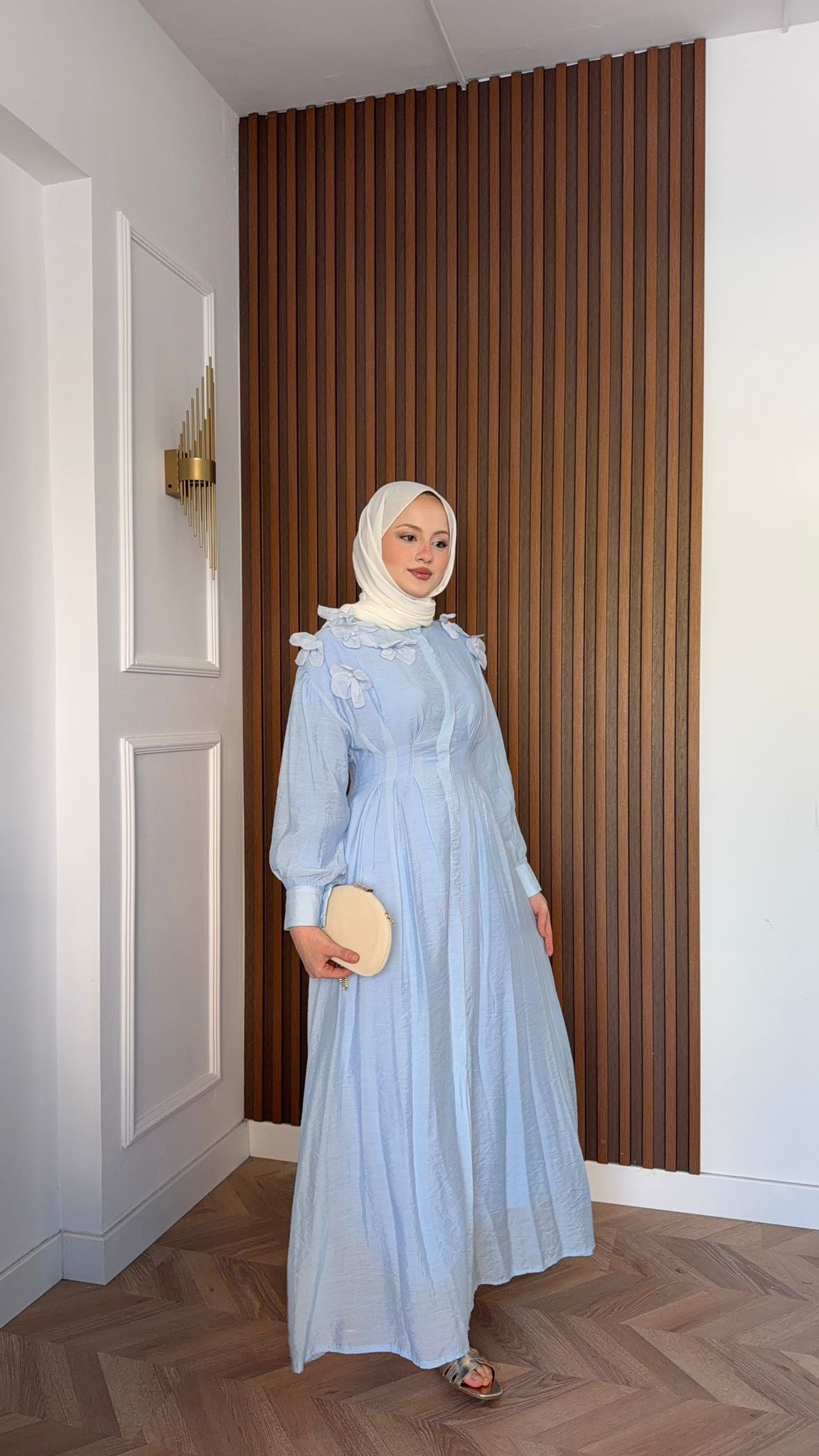 MEYSADESIGN ELBİSELER İncili Pensli Vual Elbise Bebe Mavisi