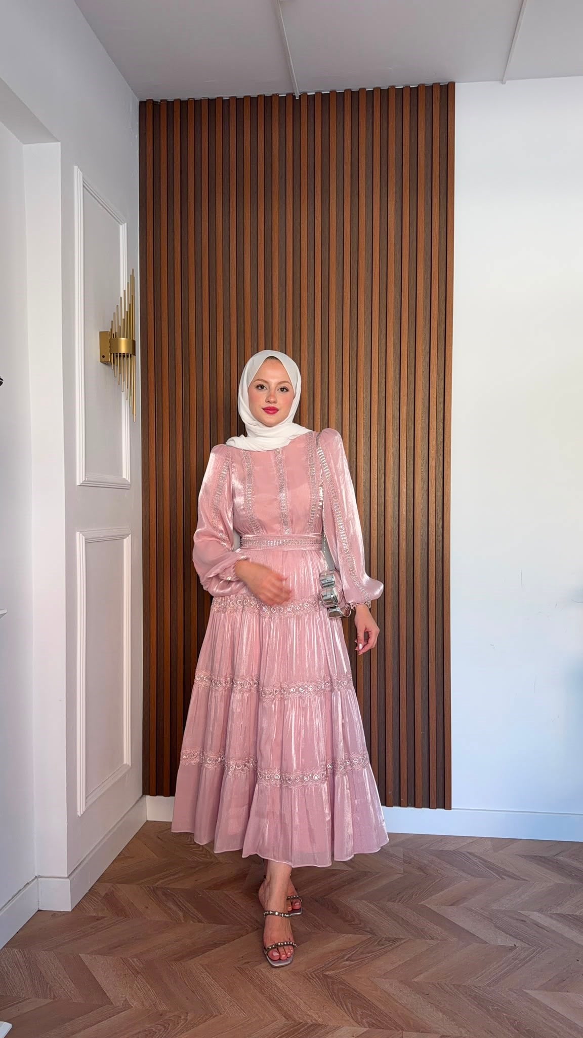 MEYSADESIGN ELBİSELER İthal Parıltılı Elbise Pembe