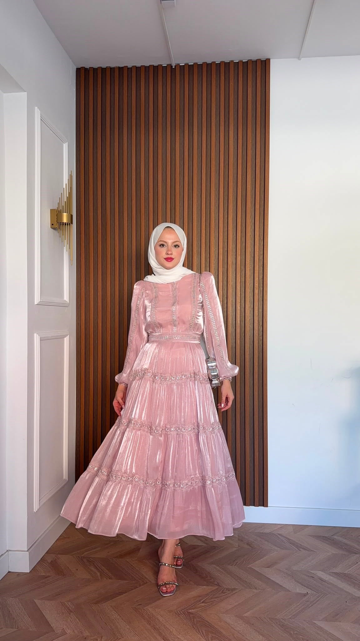 MEYSADESIGN ELBİSELER İthal Parıltılı Elbise Pembe