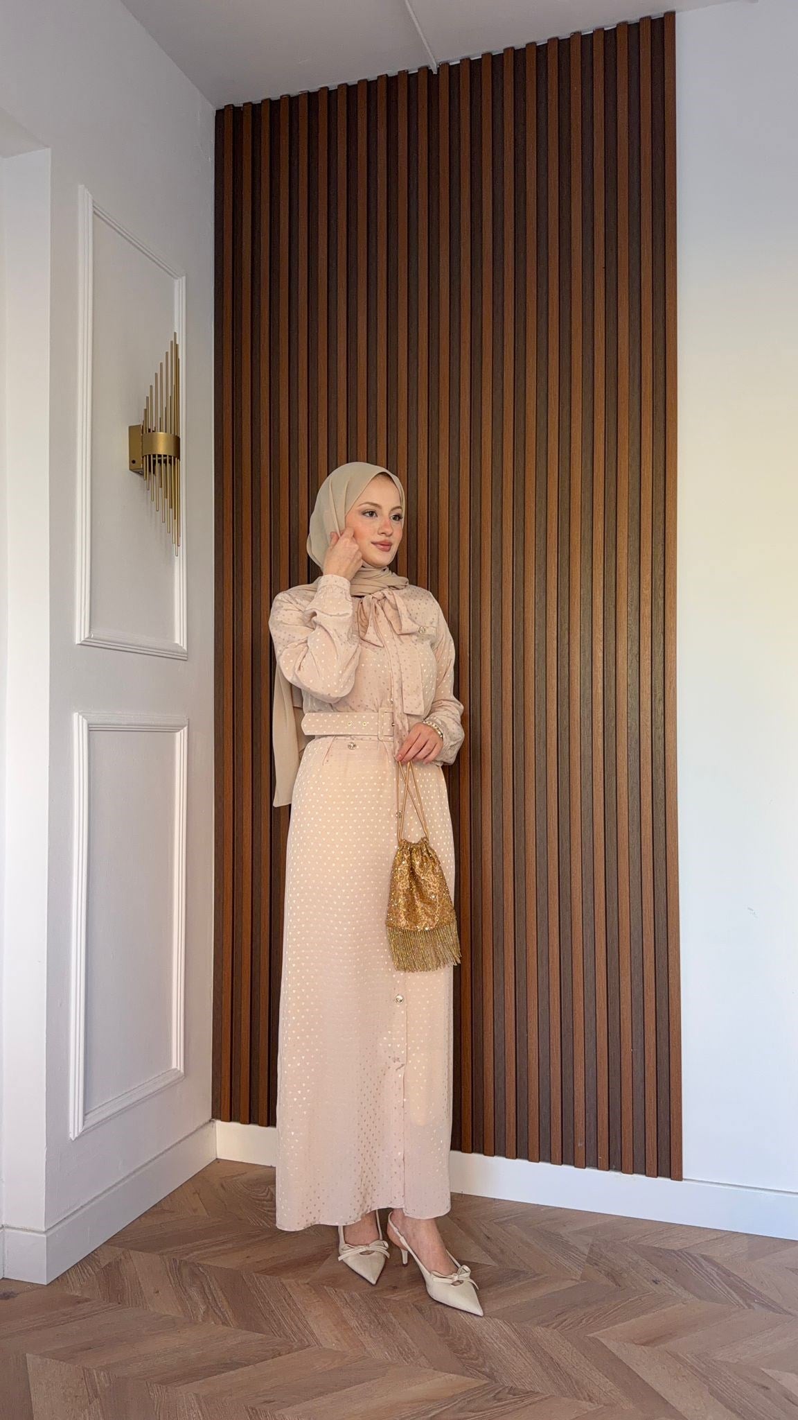 MEYSADESIGN ELBİSELER Kalp Baskılı Fiyonklu Elbise Krem
