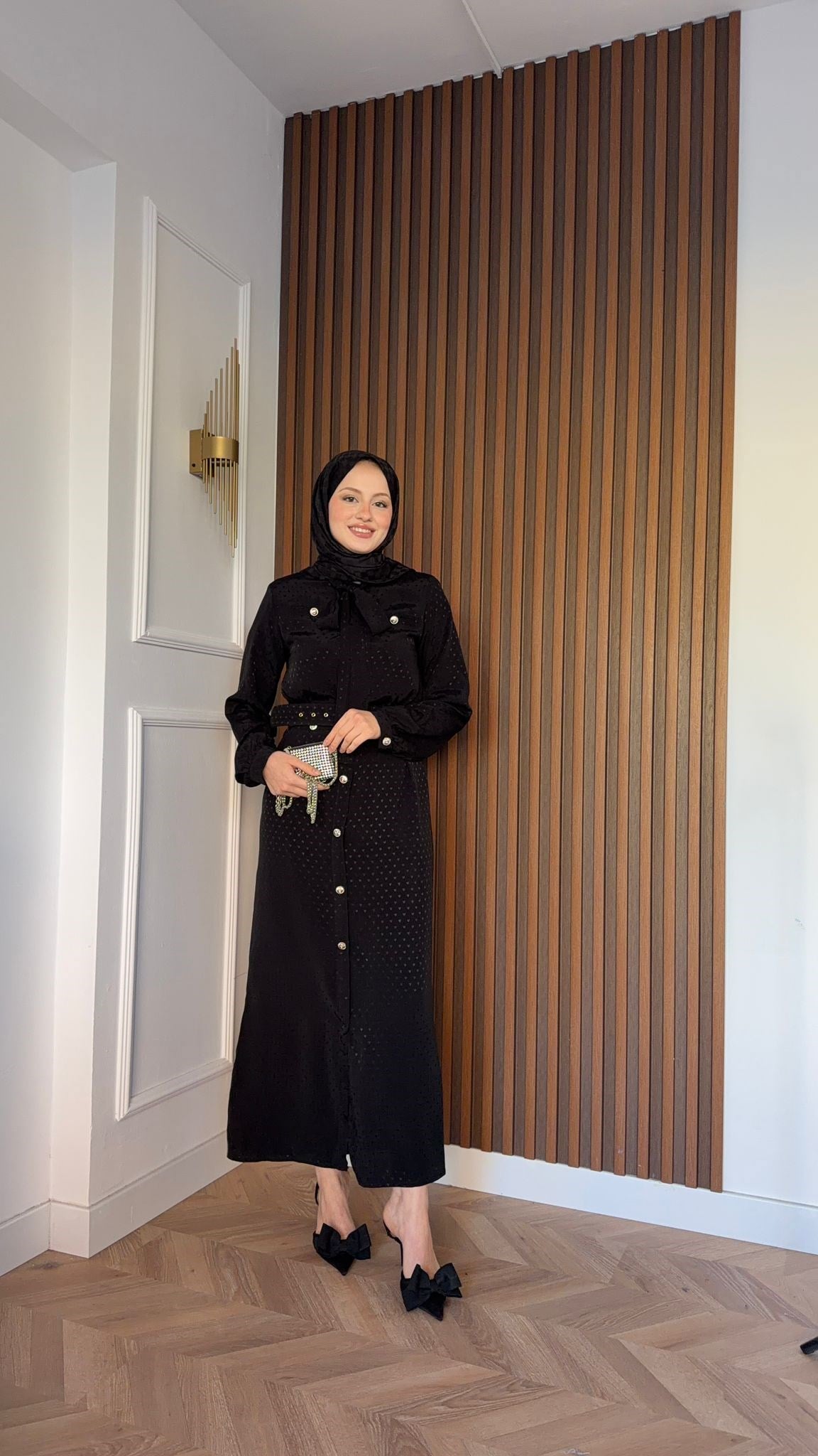 MEYSADESIGN ELBİSELER Kalp Baskılı Fiyonklu Elbise Siyah