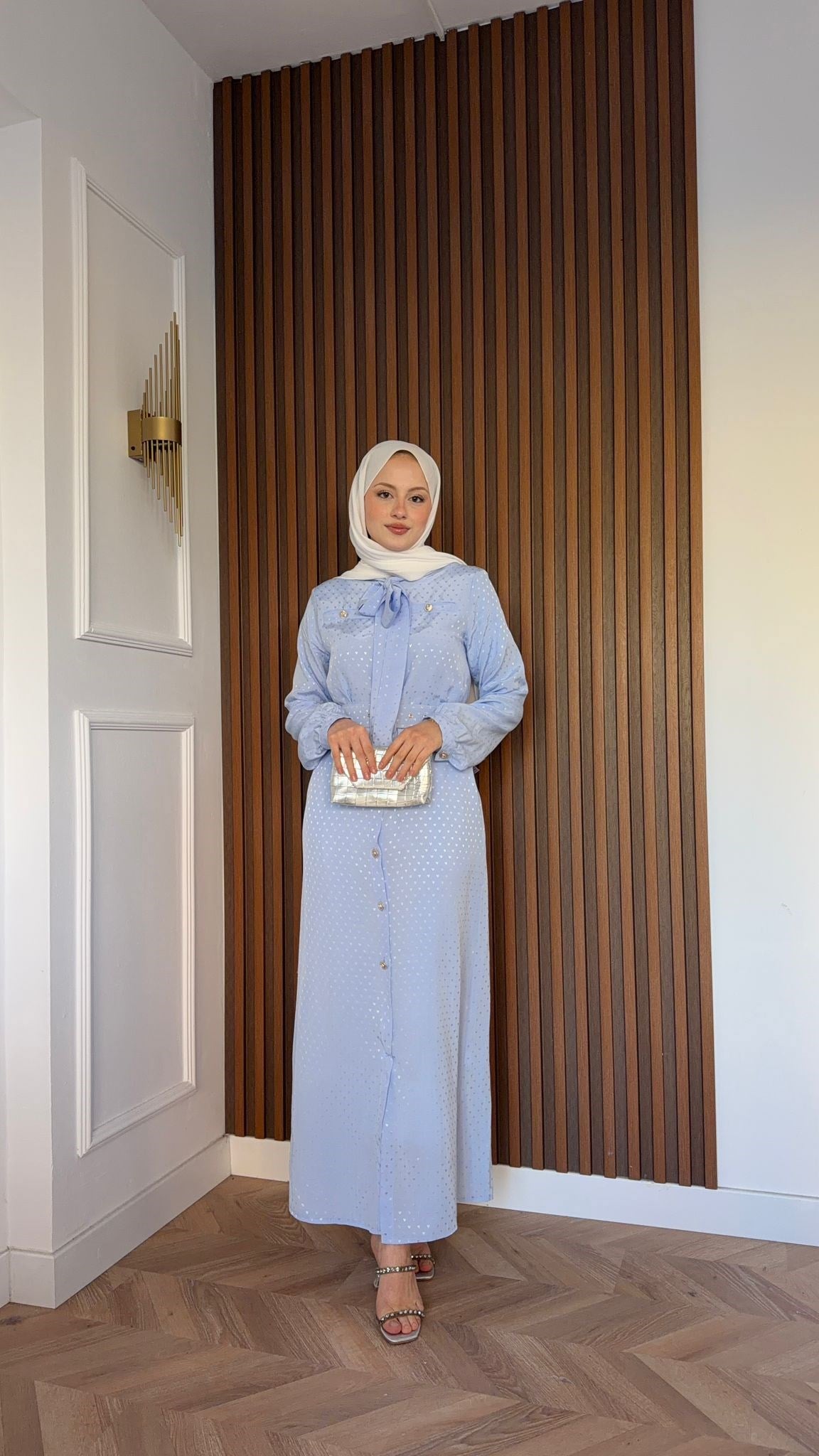 MEYSADESIGN ELBİSELER Kalp Baskılı Fiyonklu Elbise Bebe Mavisi