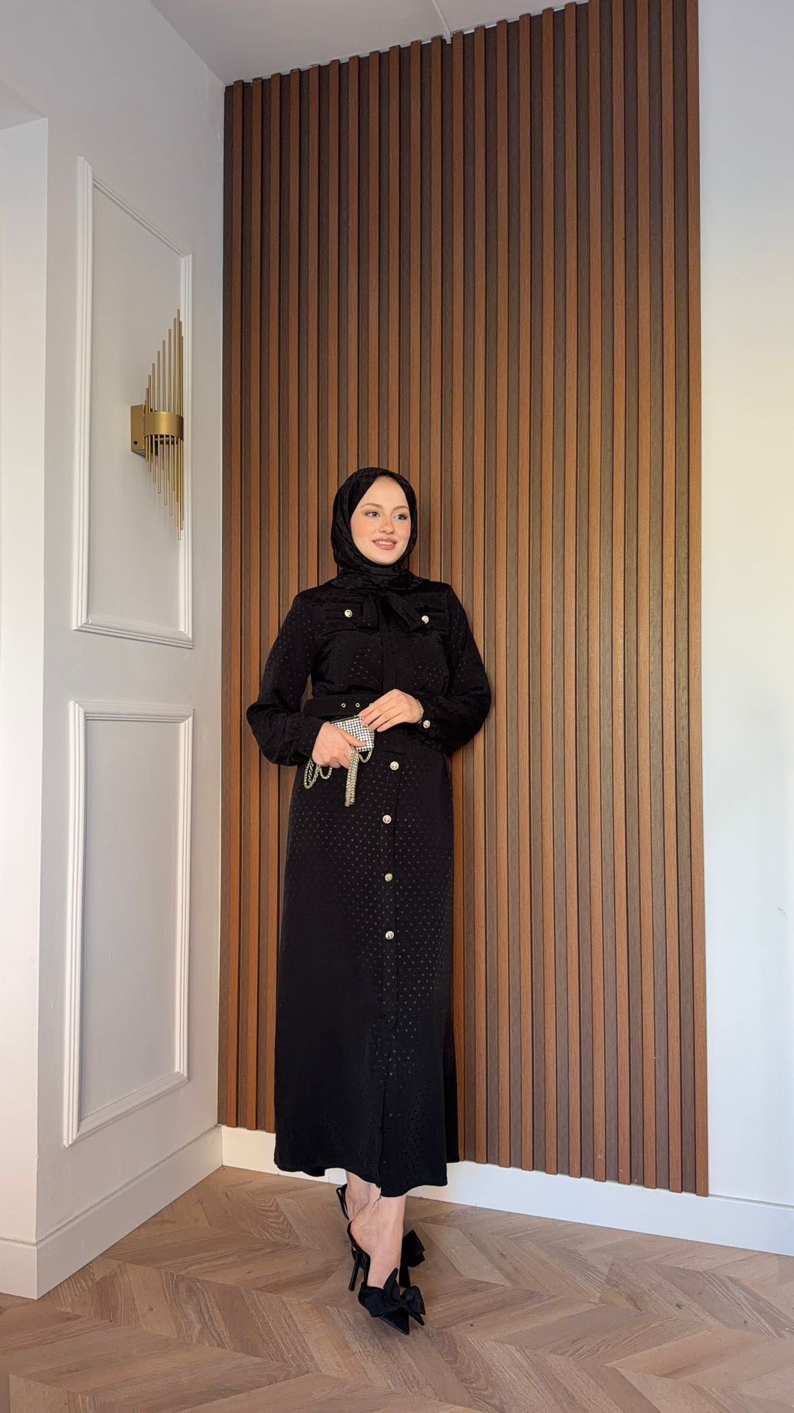 MEYSADESIGN ELBİSELER Kalp Baskılı Fiyonklu Elbise Siyah