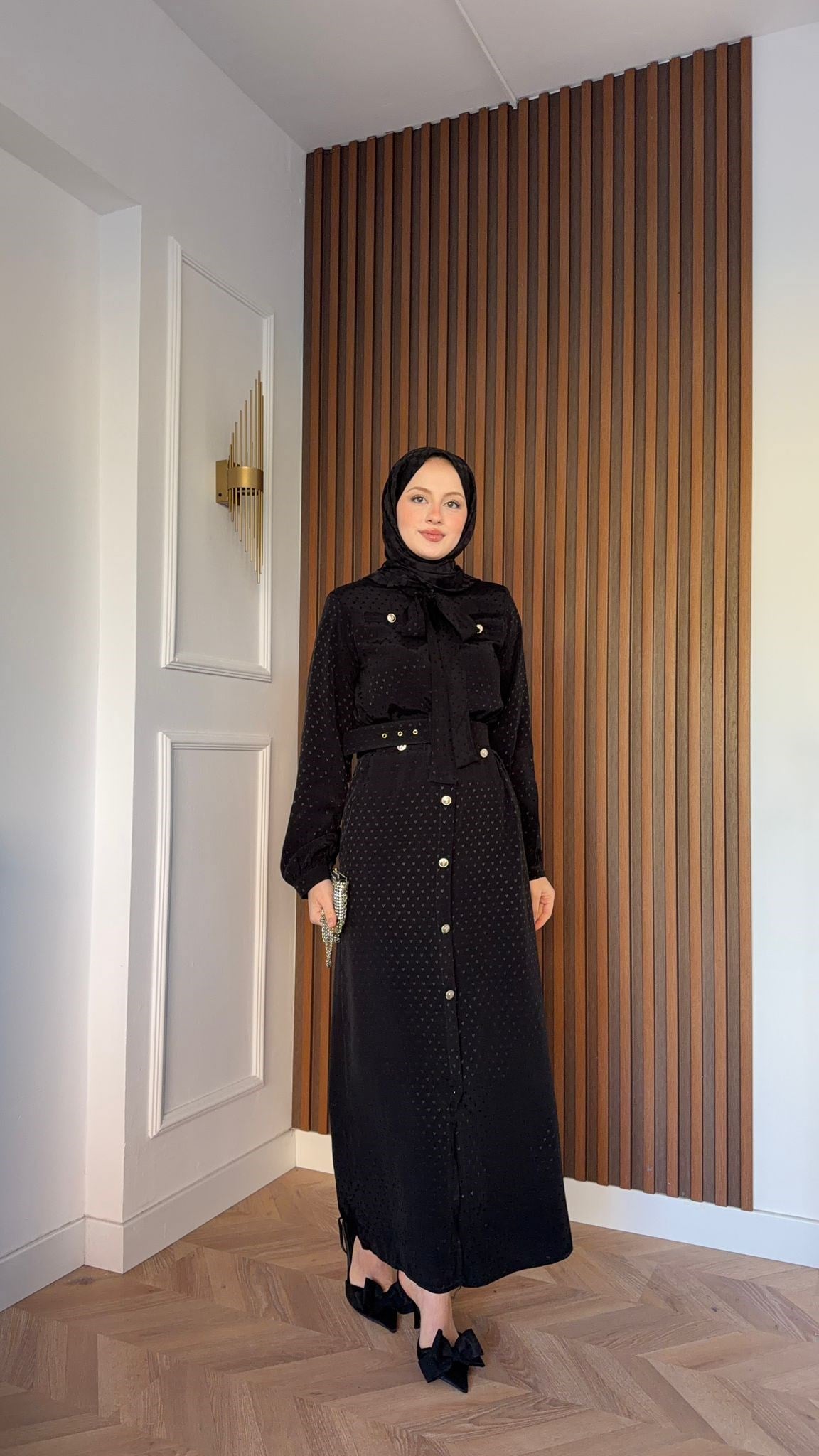 MEYSADESIGN ELBİSELER Kalp Baskılı Fiyonklu Elbise Siyah