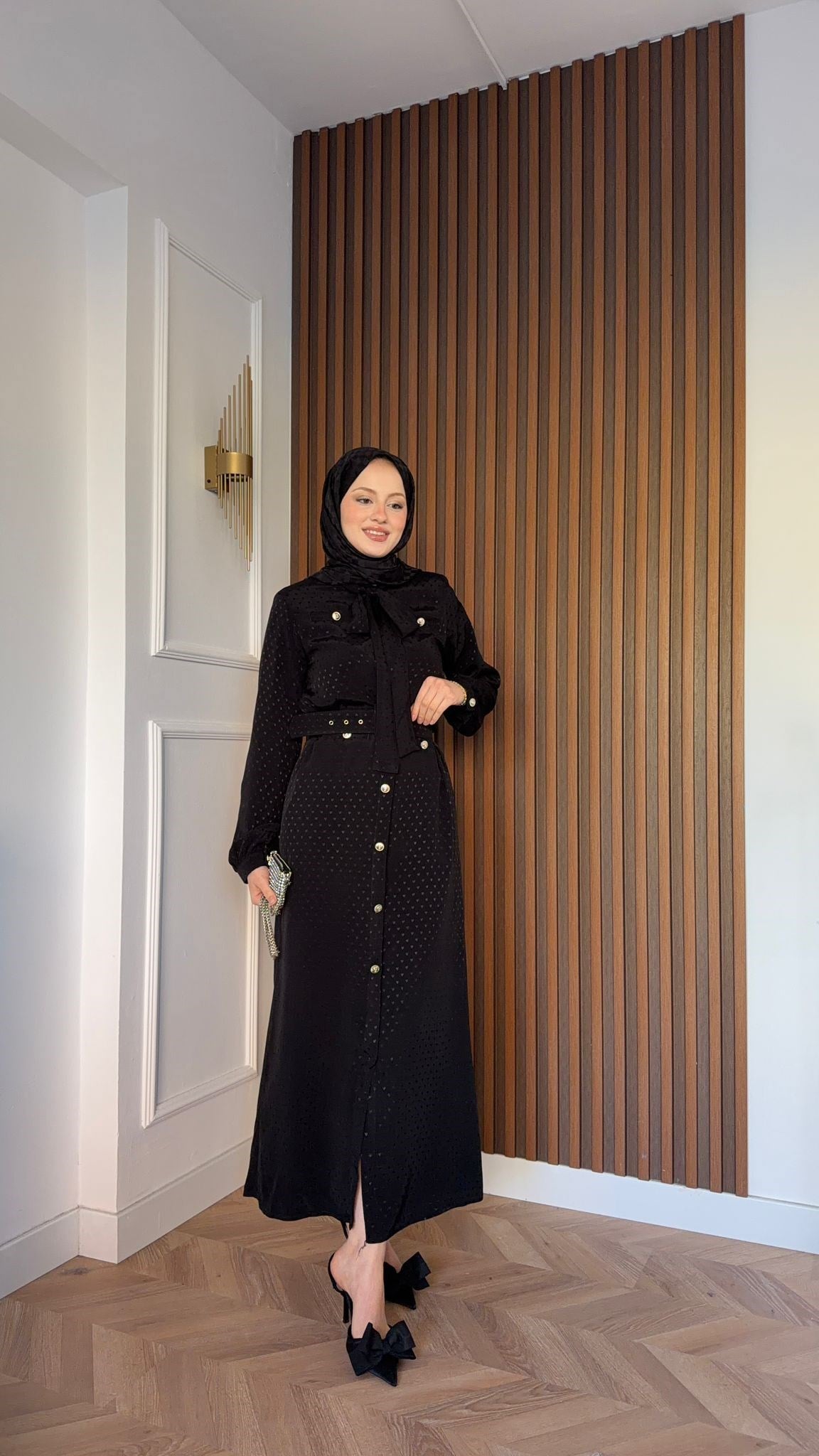 MEYSADESIGN ELBİSELER Kalp Baskılı Fiyonklu Elbise Siyah