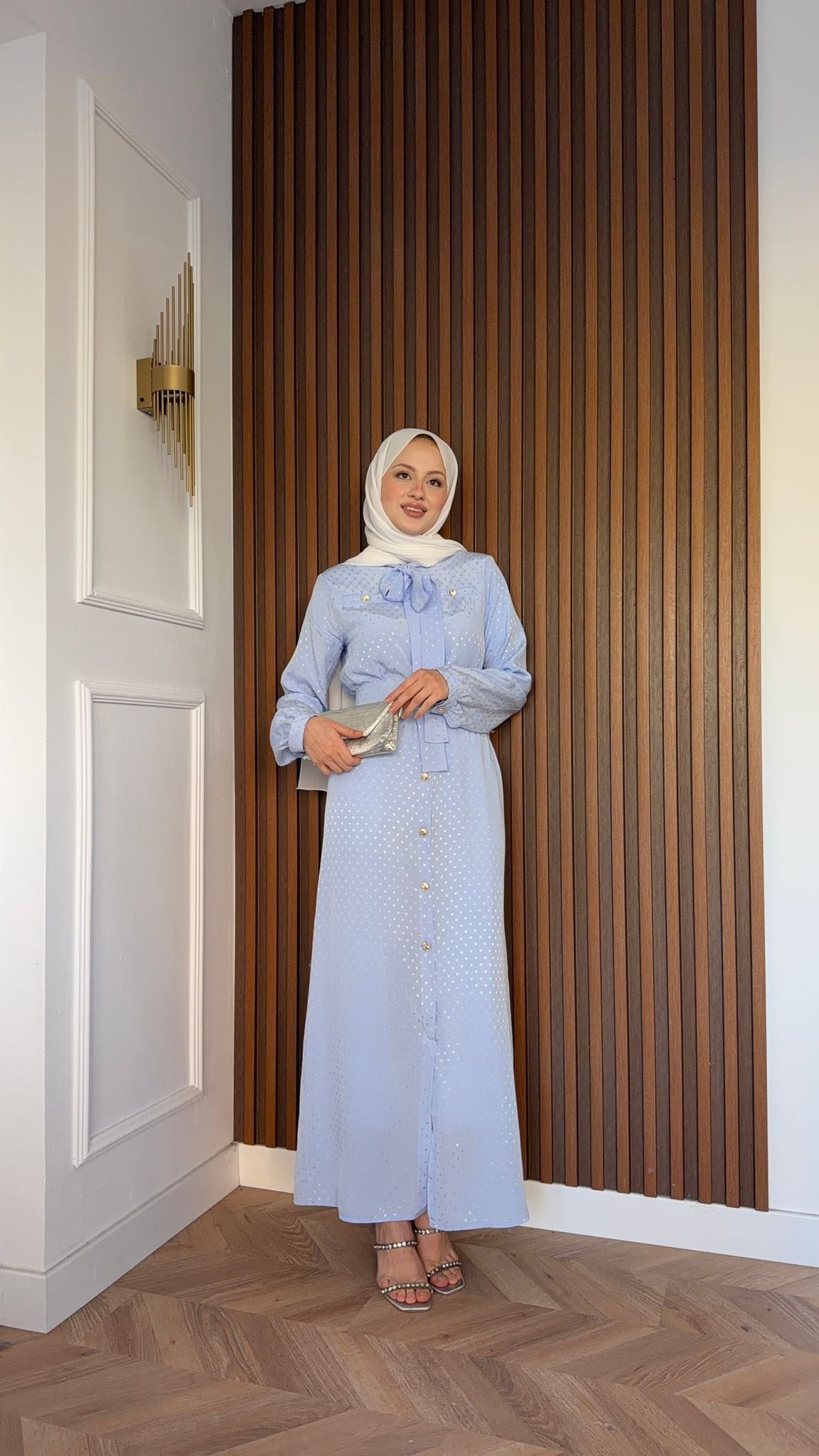 MEYSADESIGN ELBİSELER Kalp Baskılı Fiyonklu Elbise Bebe Mavisi