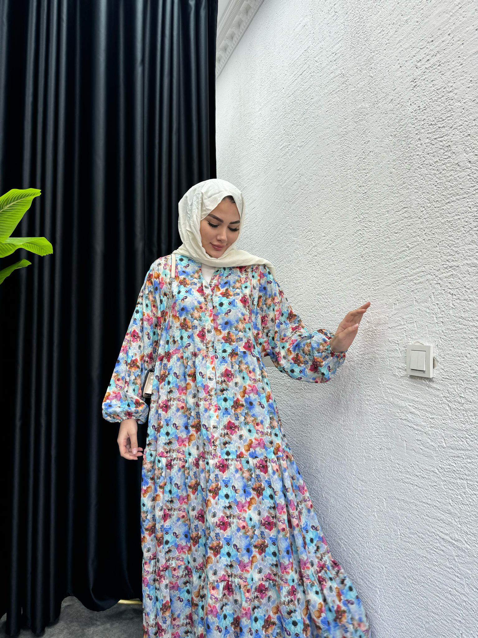 MEYSADESIGN ELBİSELER Karma Çiçek Desen Mngo Elbise