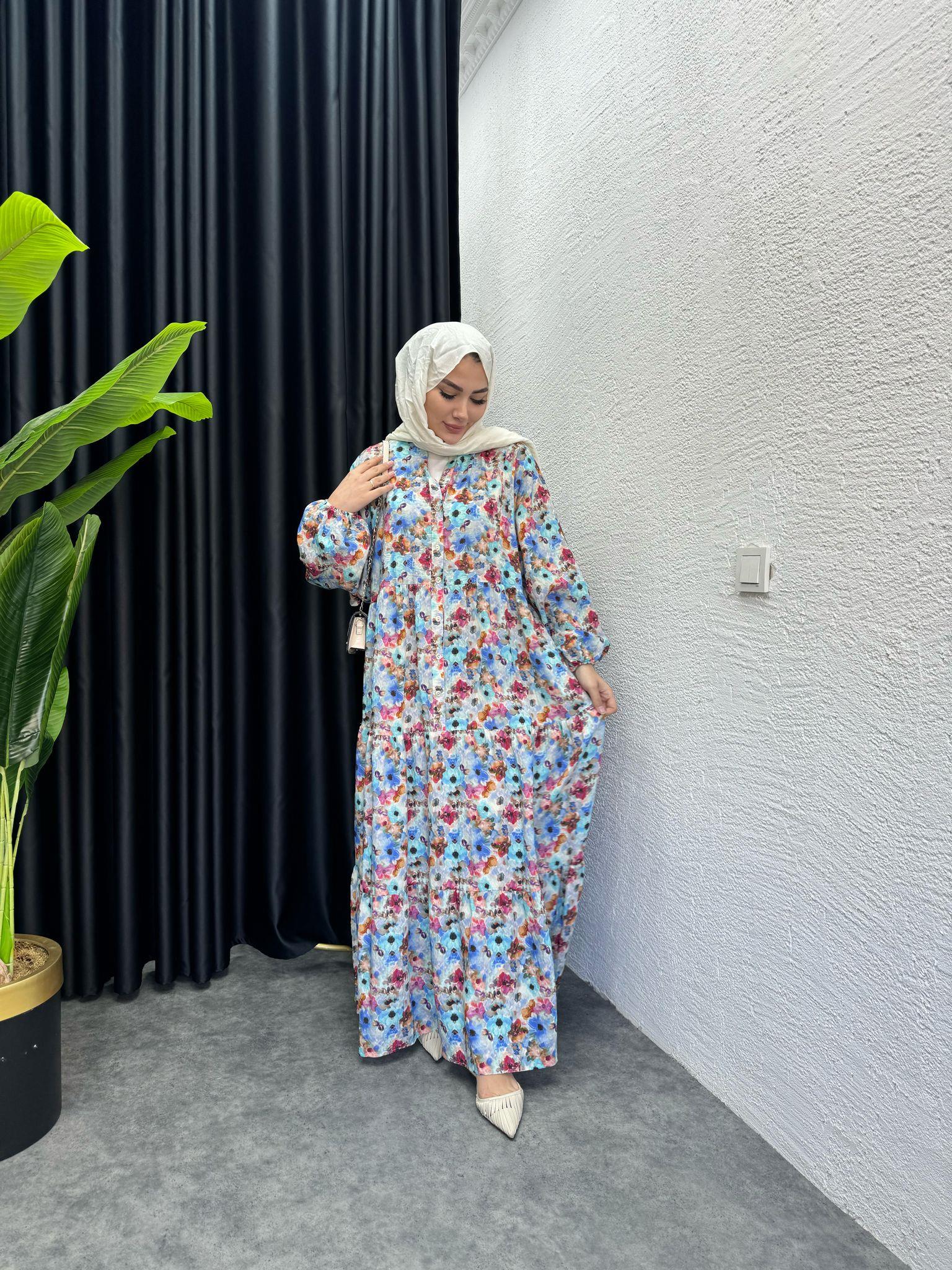 MEYSADESIGN ELBİSELER Karma Çiçek Desen Mngo Elbise