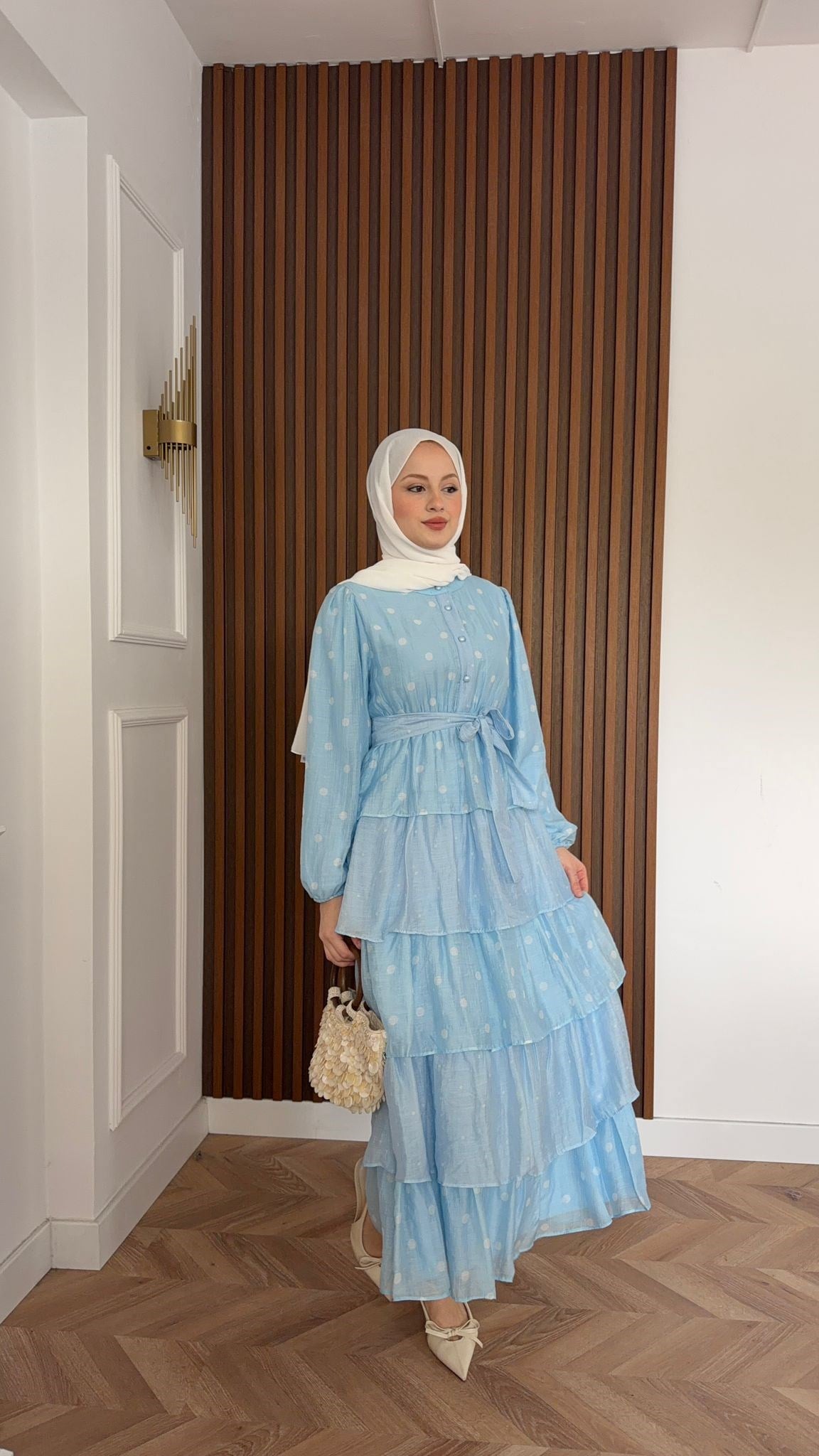 MEYSADESIGN DRESSES Kat Kat Puantiyeli Tensel Elbise Mavi