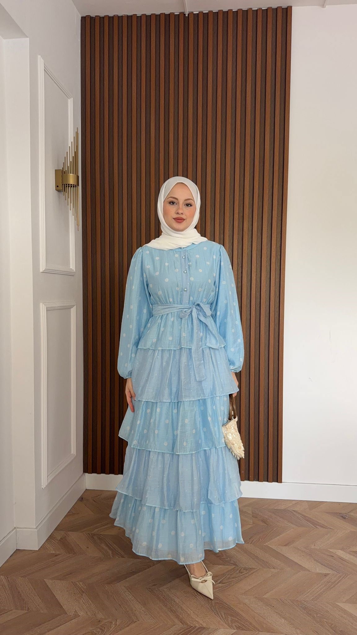 MEYSADESIGN DRESSES Kat Kat Puantiyeli Tensel Elbise Mavi