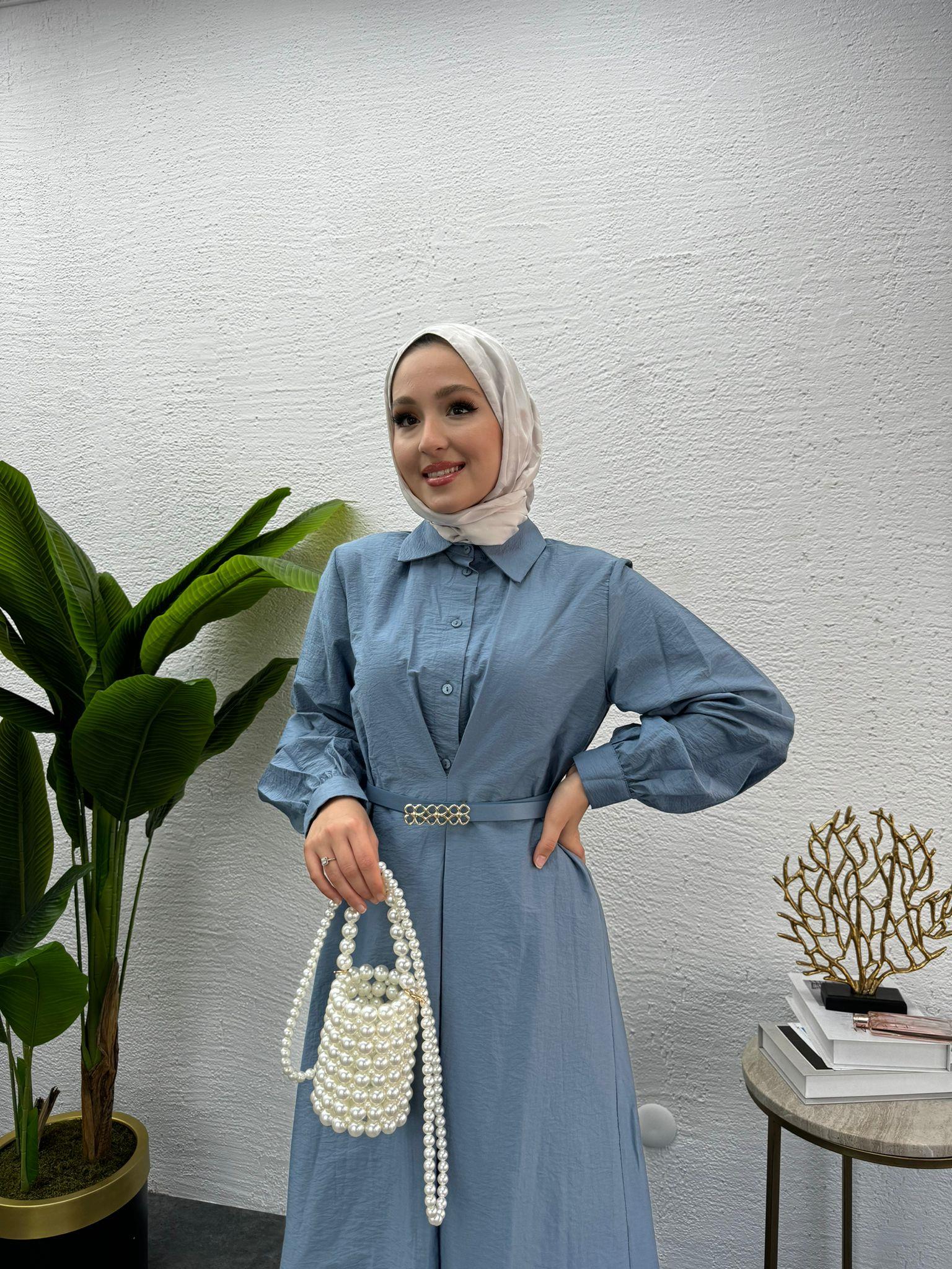 MEYSADESIGN ELBİSELER Kemerli Lucca Elbise Bebe Mavisi
