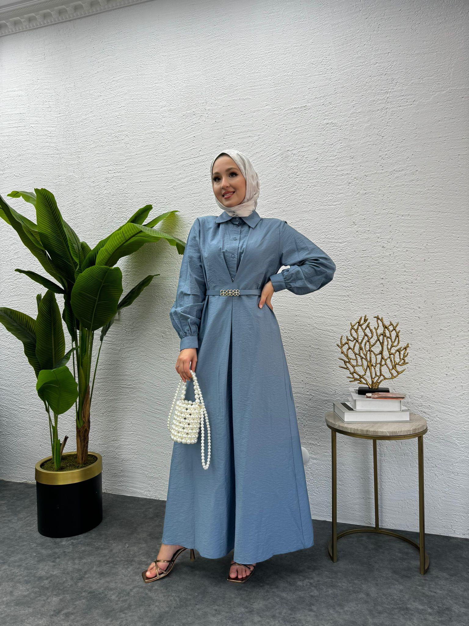 MEYSADESIGN ELBİSELER Kemerli Lucca Elbise Bebe Mavisi