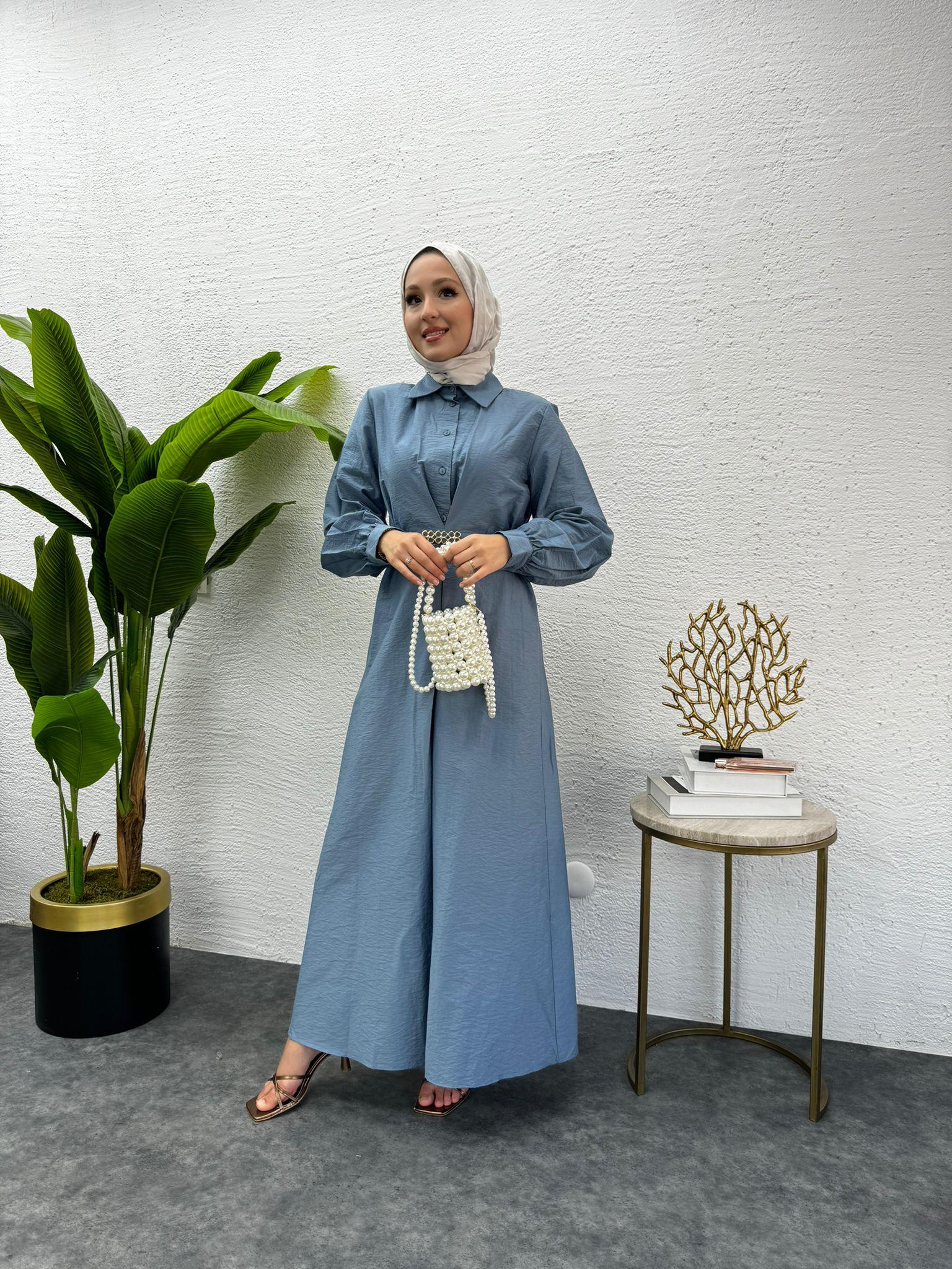 MEYSADESIGN ELBİSELER Kemerli Lucca Elbise Bebe Mavisi