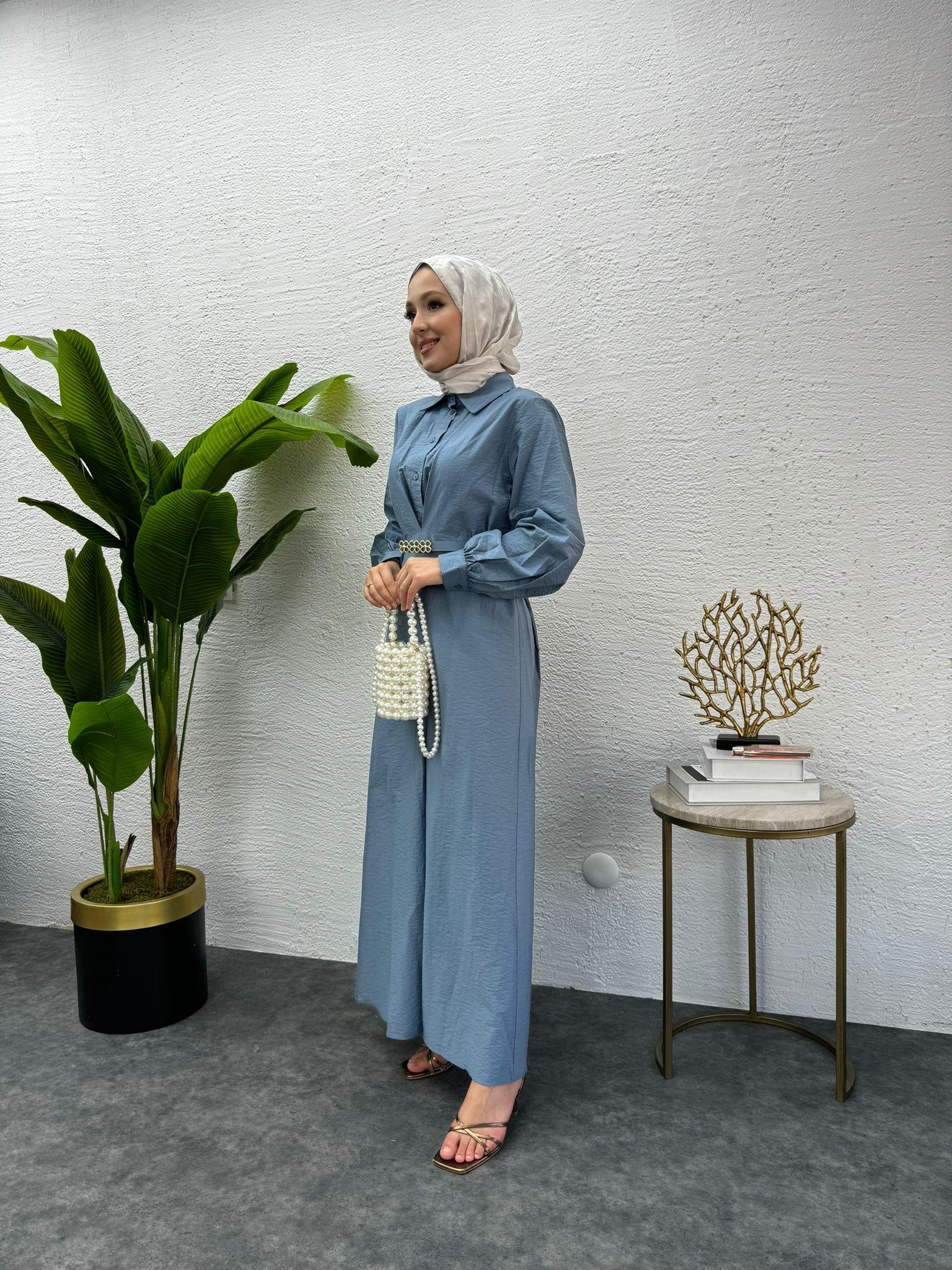 MEYSADESIGN ELBİSELER Kemerli Lucca Elbise Bebe Mavisi
