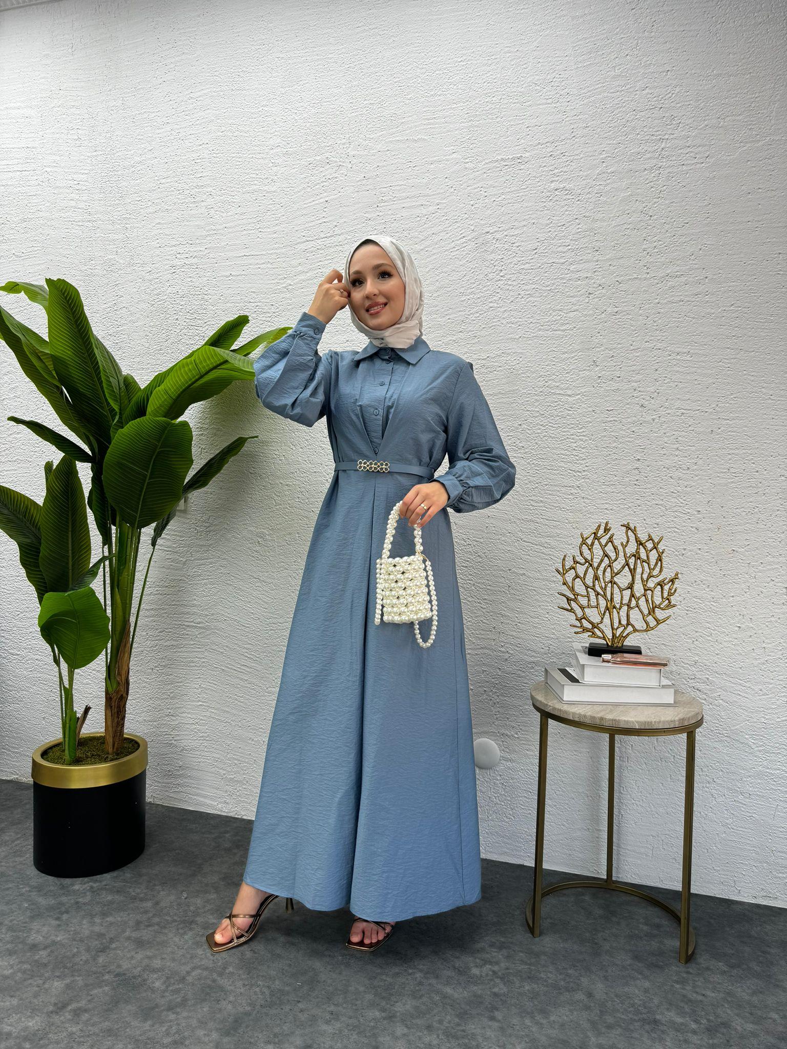 MEYSADESIGN ELBİSELER Kemerli Lucca Elbise Bebe Mavisi
