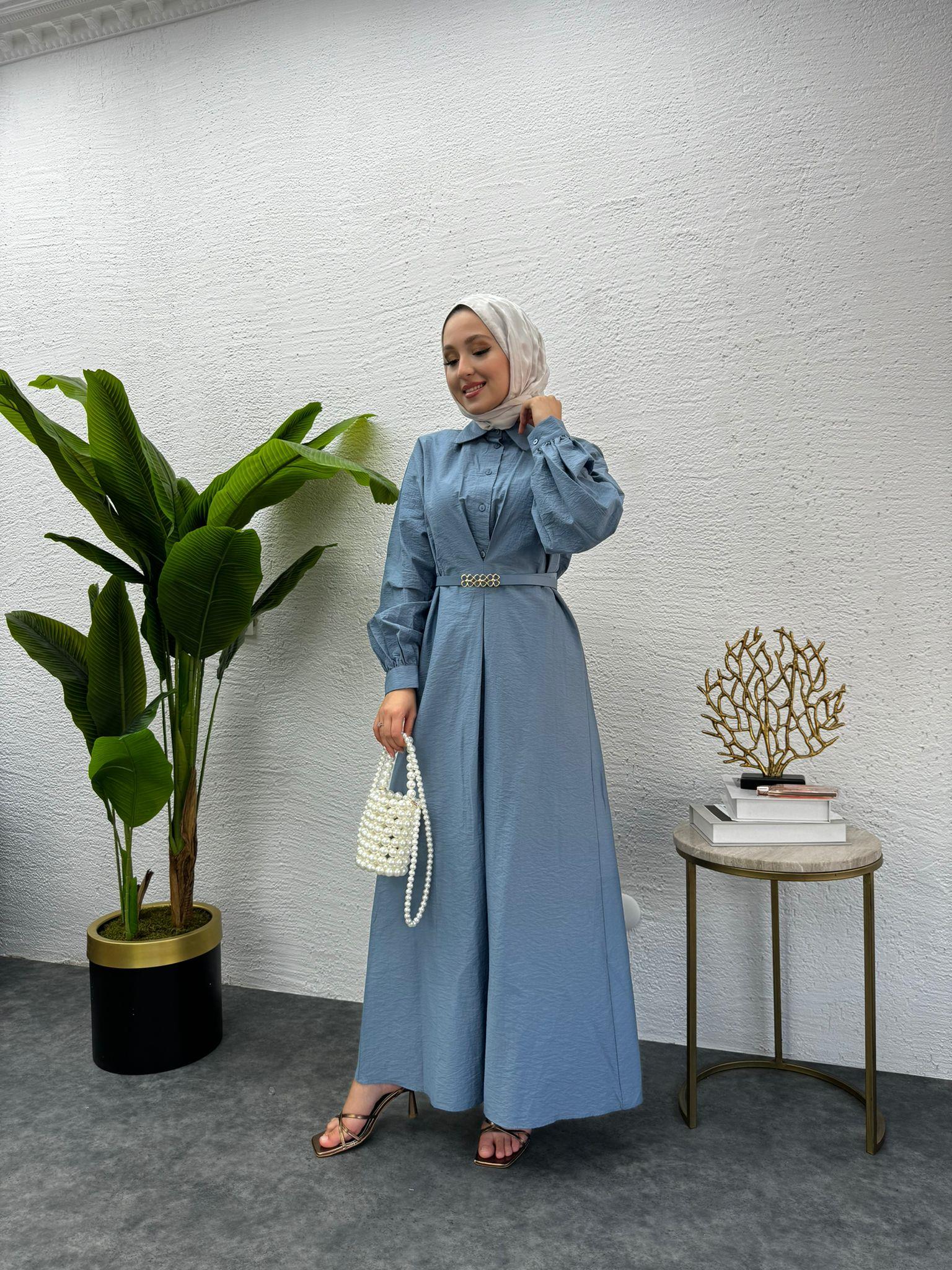MEYSADESIGN ELBİSELER Kemerli Lucca Elbise Bebe Mavisi