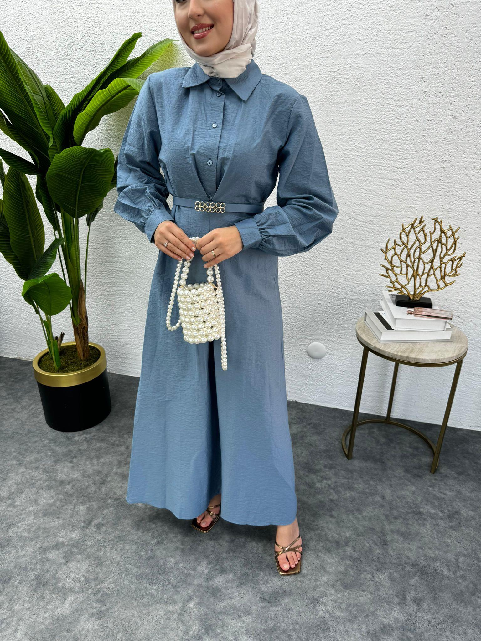 MEYSADESIGN ELBİSELER Kemerli Lucca Elbise Bebe Mavisi