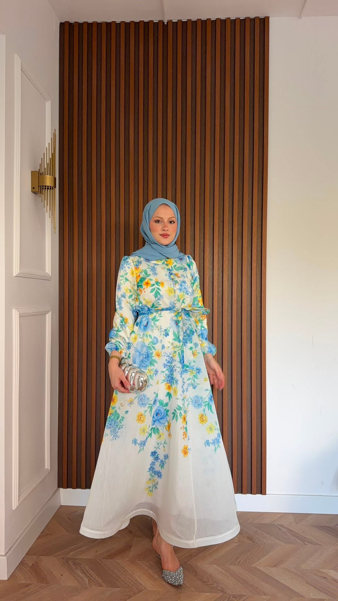 MEYSADESIGN ELBİSELER Lavinya Çiçekli Elbise Bebe Mavisi