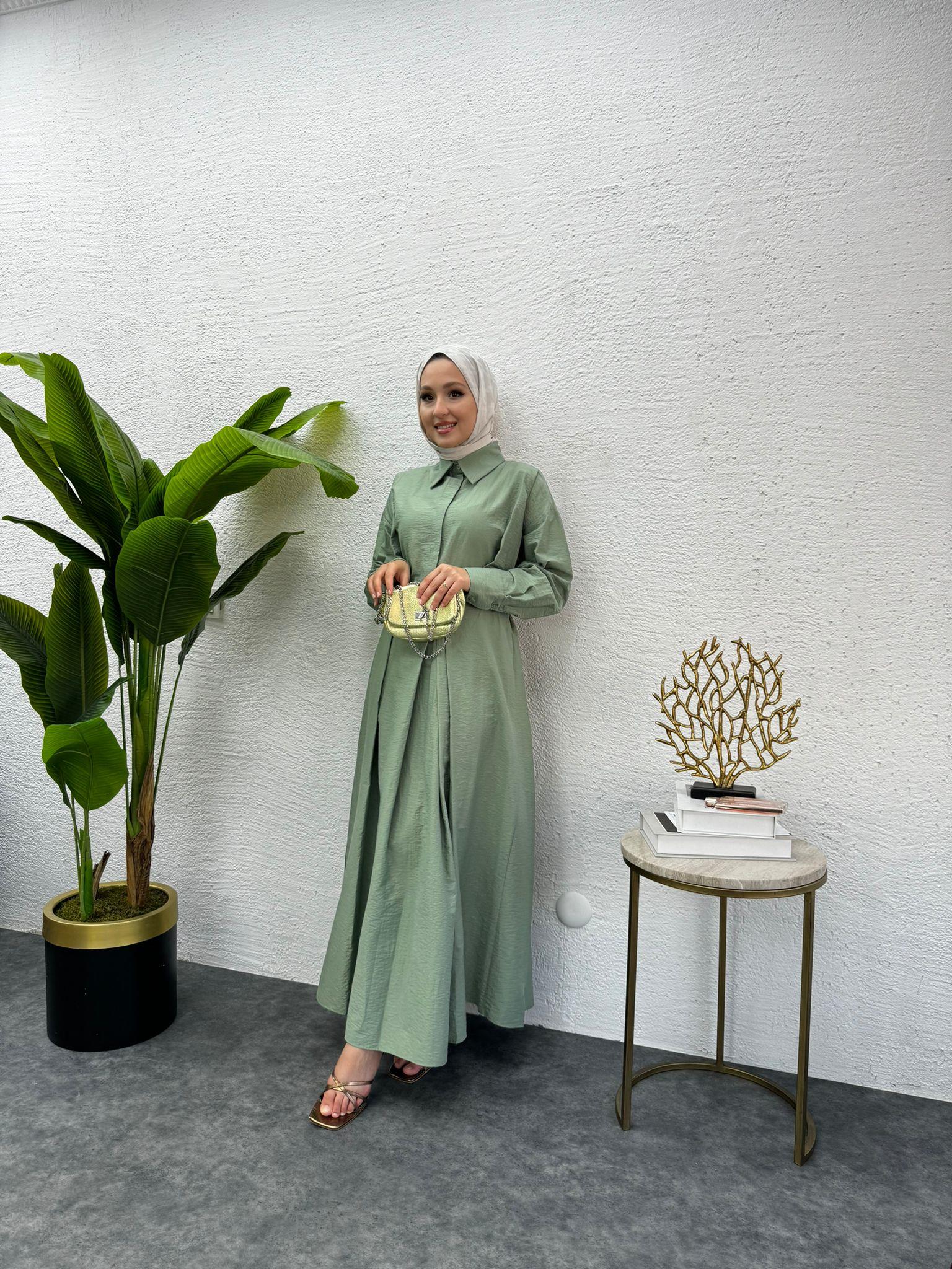MEYSADESIGN ELBİSELER Lucca Düğmeli Elbise Mint Yeşili