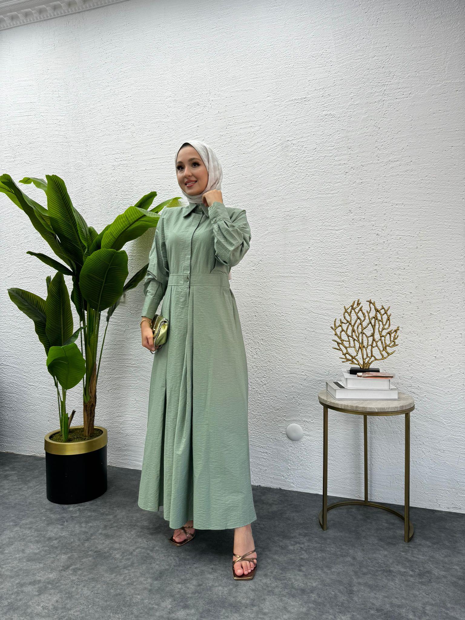 MEYSADESIGN ELBİSELER Lucca Düğmeli Elbise Mint Yeşili