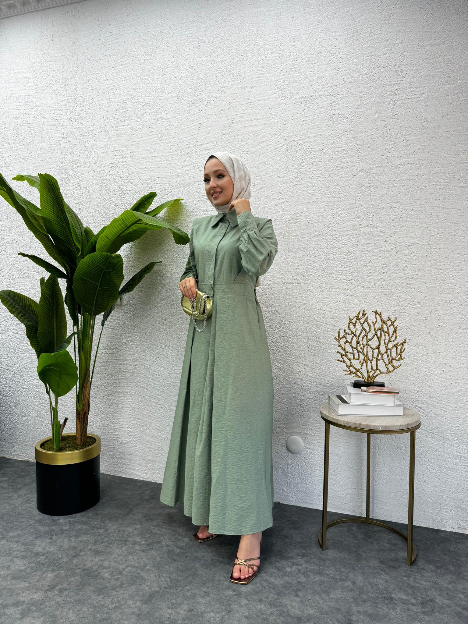 MEYSADESIGN ELBİSELER Lucca Düğmeli Elbise Mint Yeşili