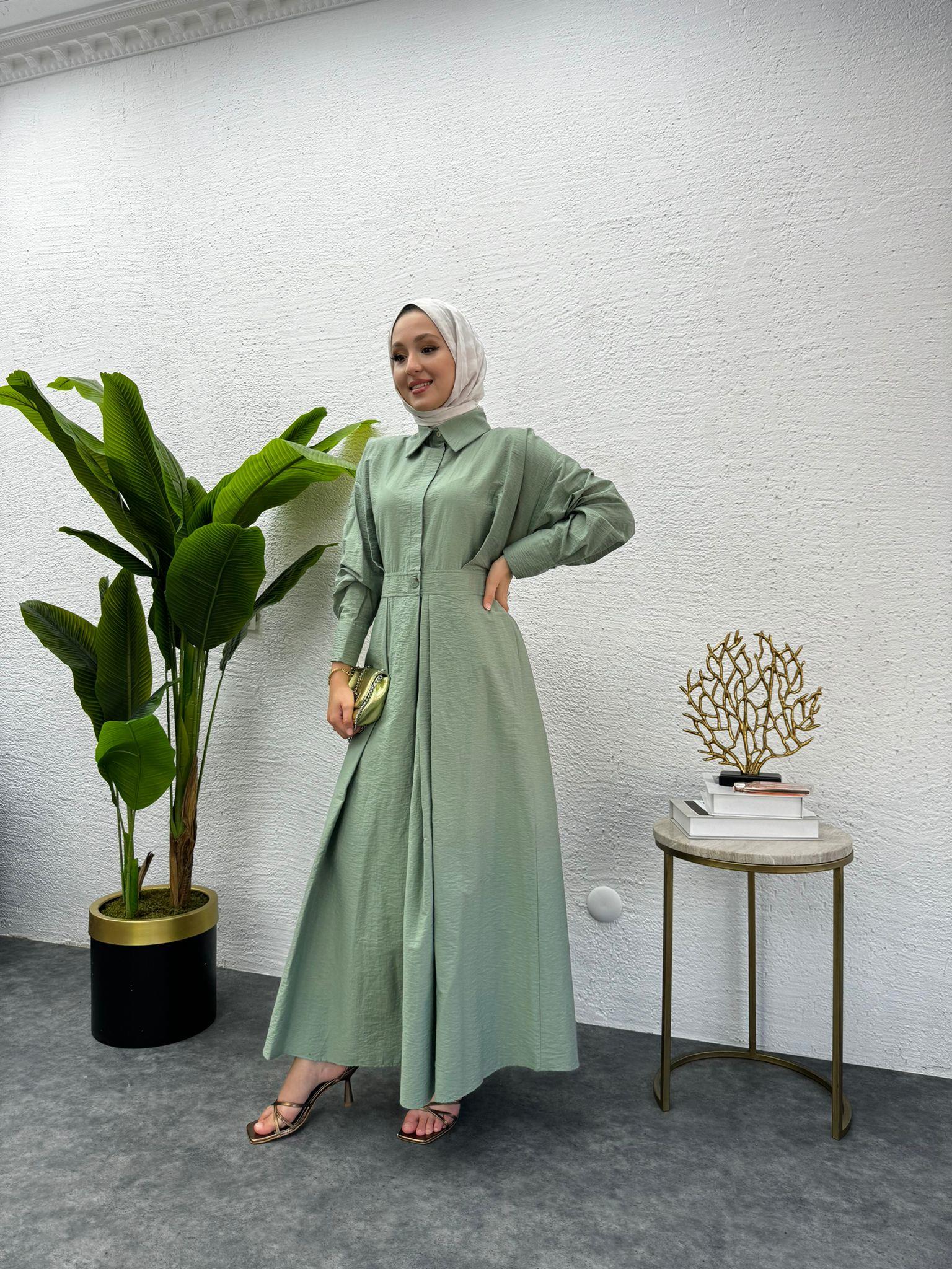 MEYSADESIGN ELBİSELER Lucca Düğmeli Elbise Mint Yeşili