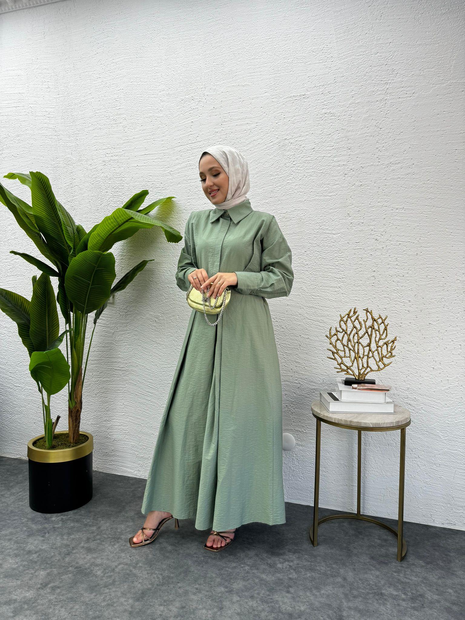 MEYSADESIGN ELBİSELER Lucca Düğmeli Elbise Mint Yeşili