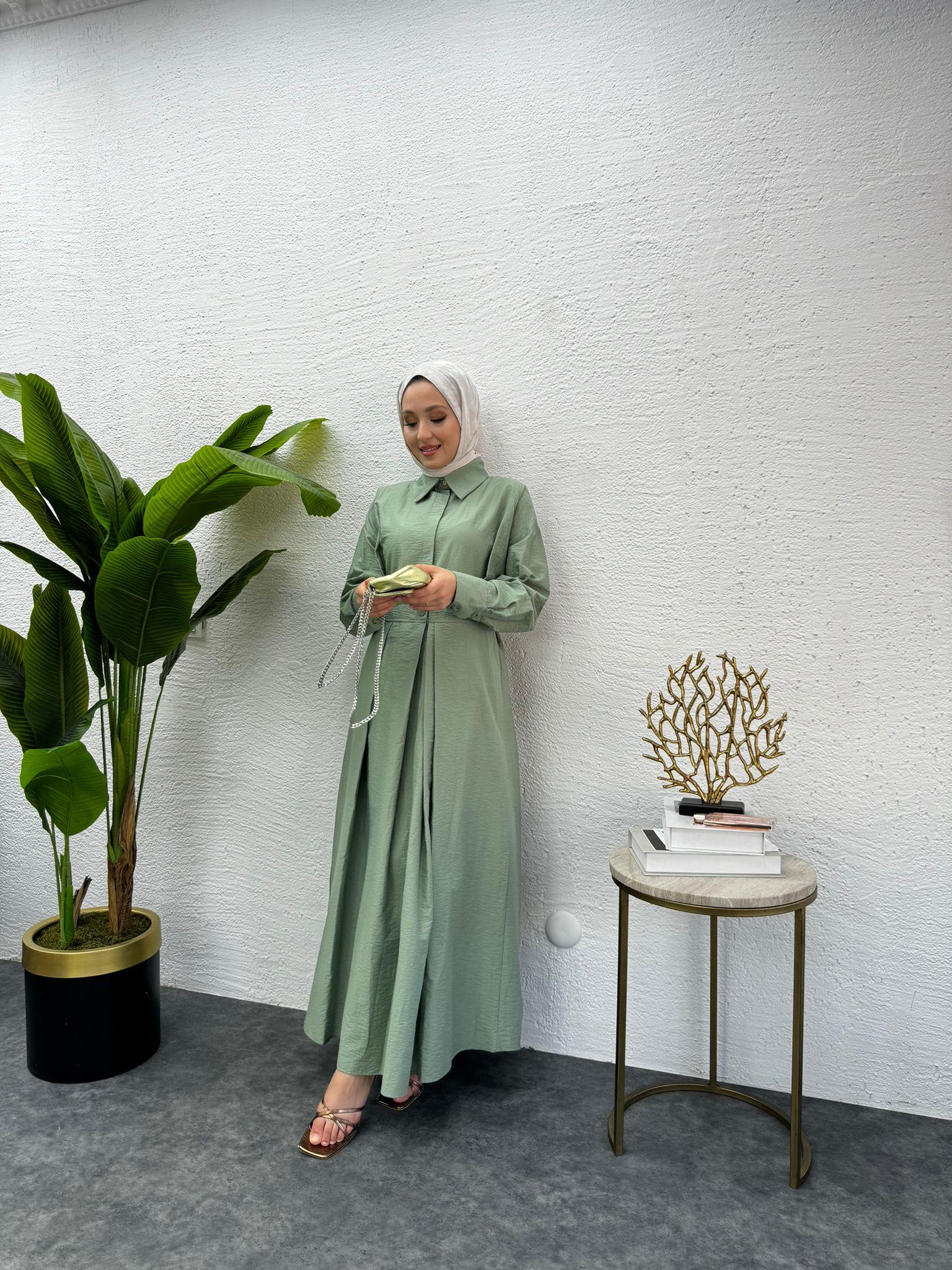 MEYSADESIGN ELBİSELER Lucca Düğmeli Elbise Mint Yeşili