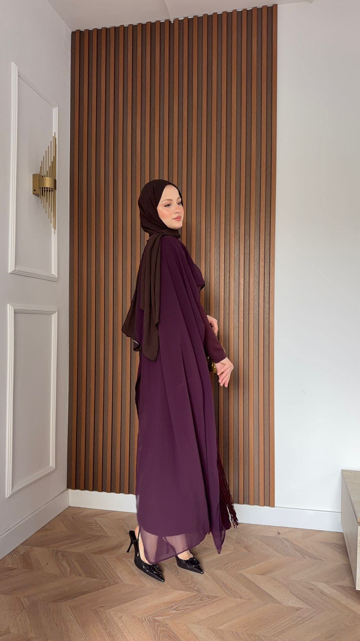 MEYSADESIGN ELBİSELER Mabel Püsküllü Pelerinli Elbise Bordo
