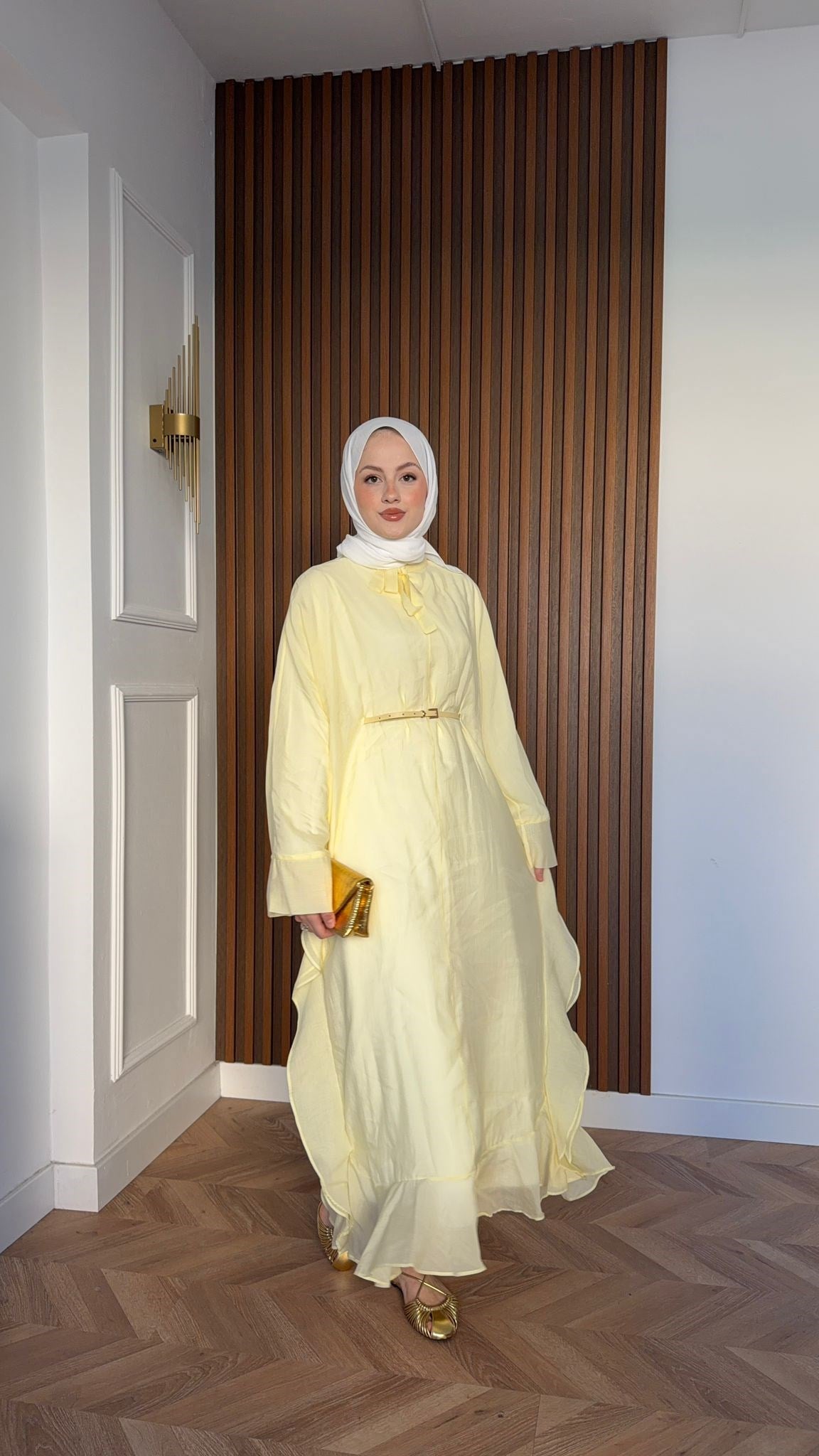 MEYSADESIGN DRESSES Mary Gizli Kemerli Tensel Vual Elbise Sarı