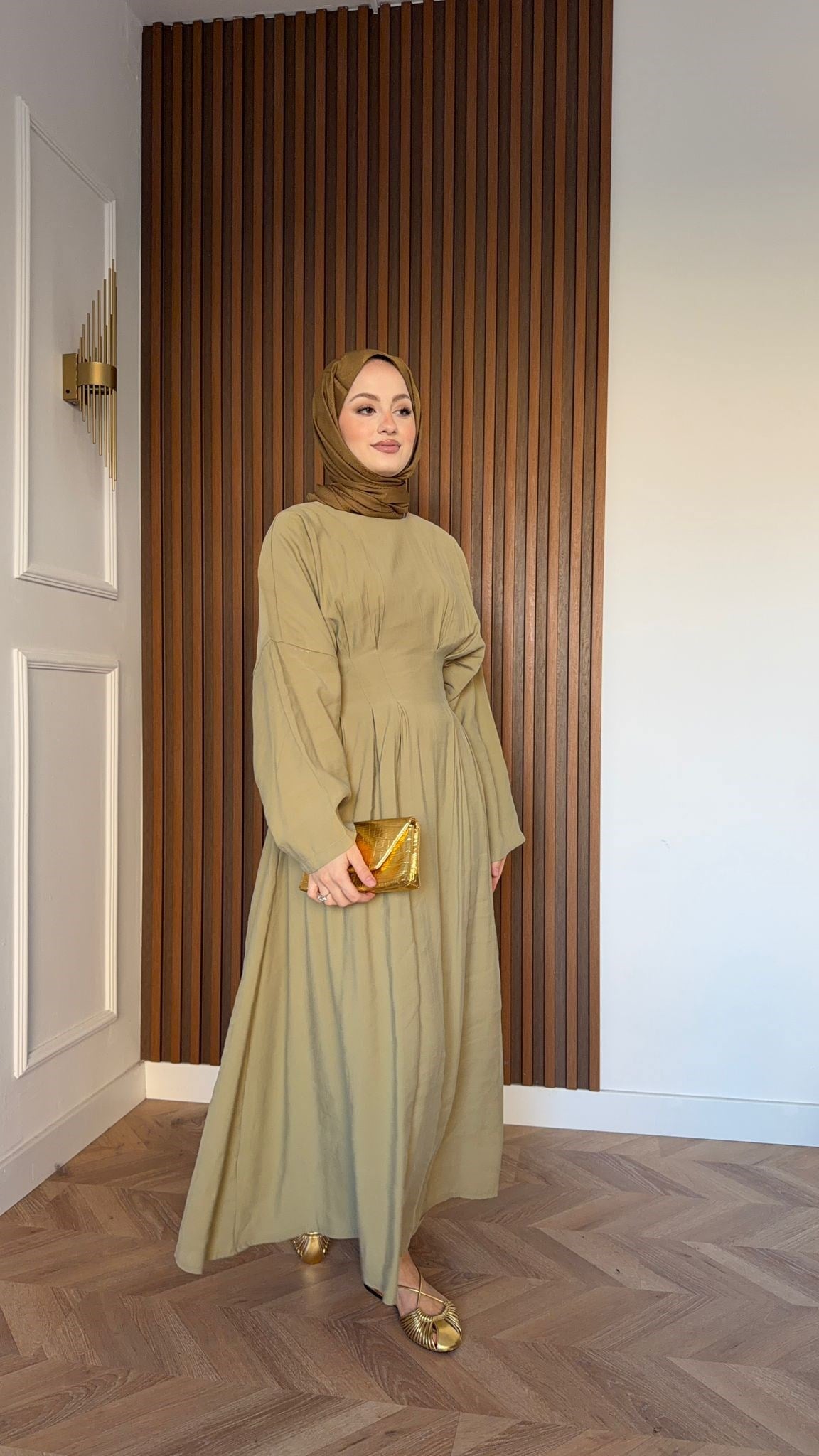 MEYSADESIGN DRESSES Maya Beli Pensli Vual Elbise Yağ Yeşili