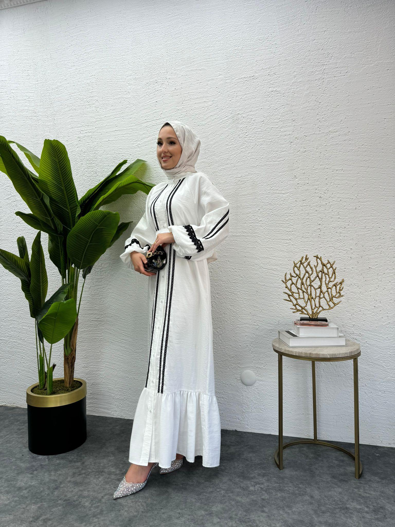 MEYSADESIGN ELBİSELER Modal İşlemeli Elbise Beyaz