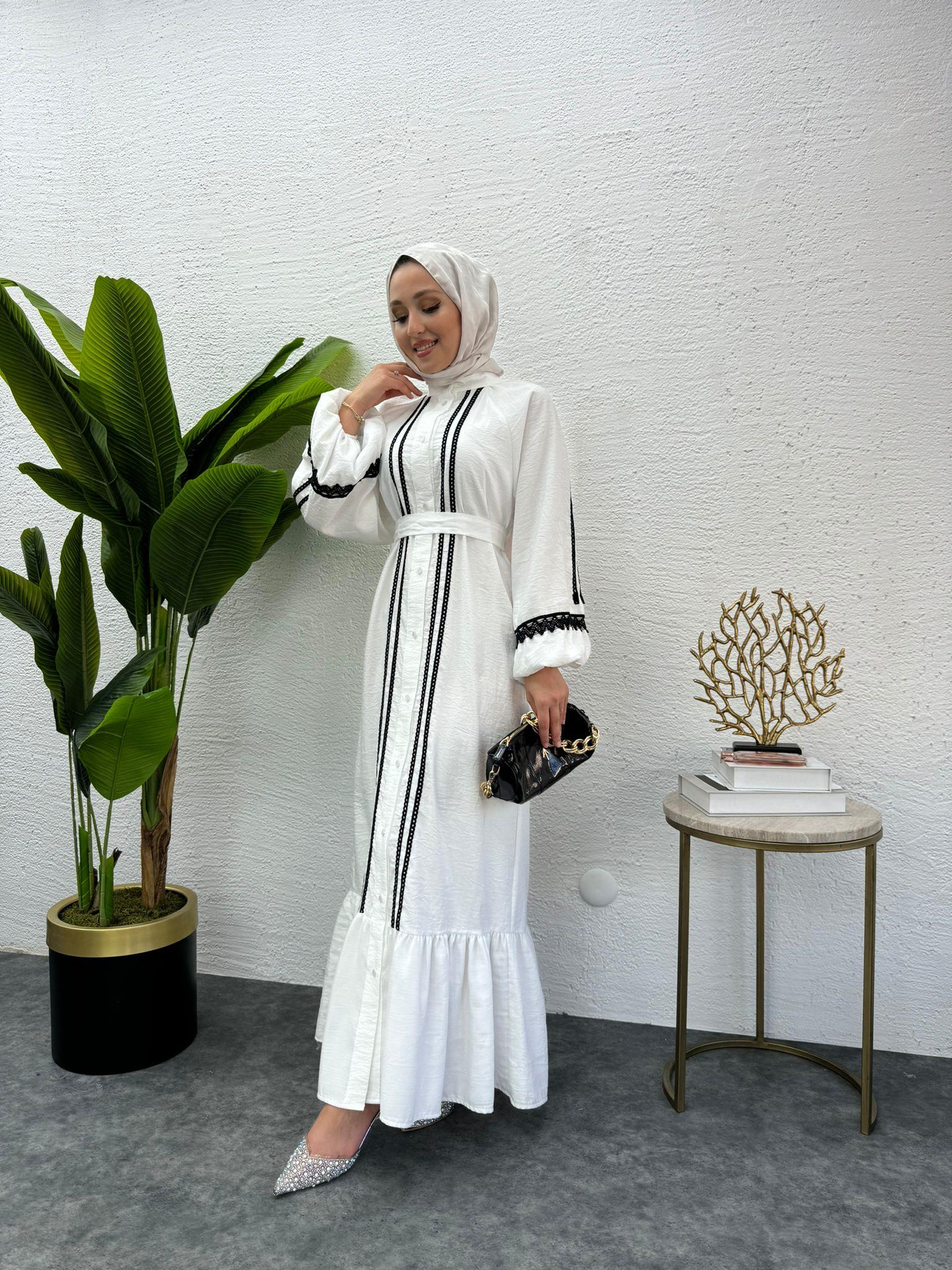 MEYSADESIGN ELBİSELER Modal İşlemeli Elbise Beyaz