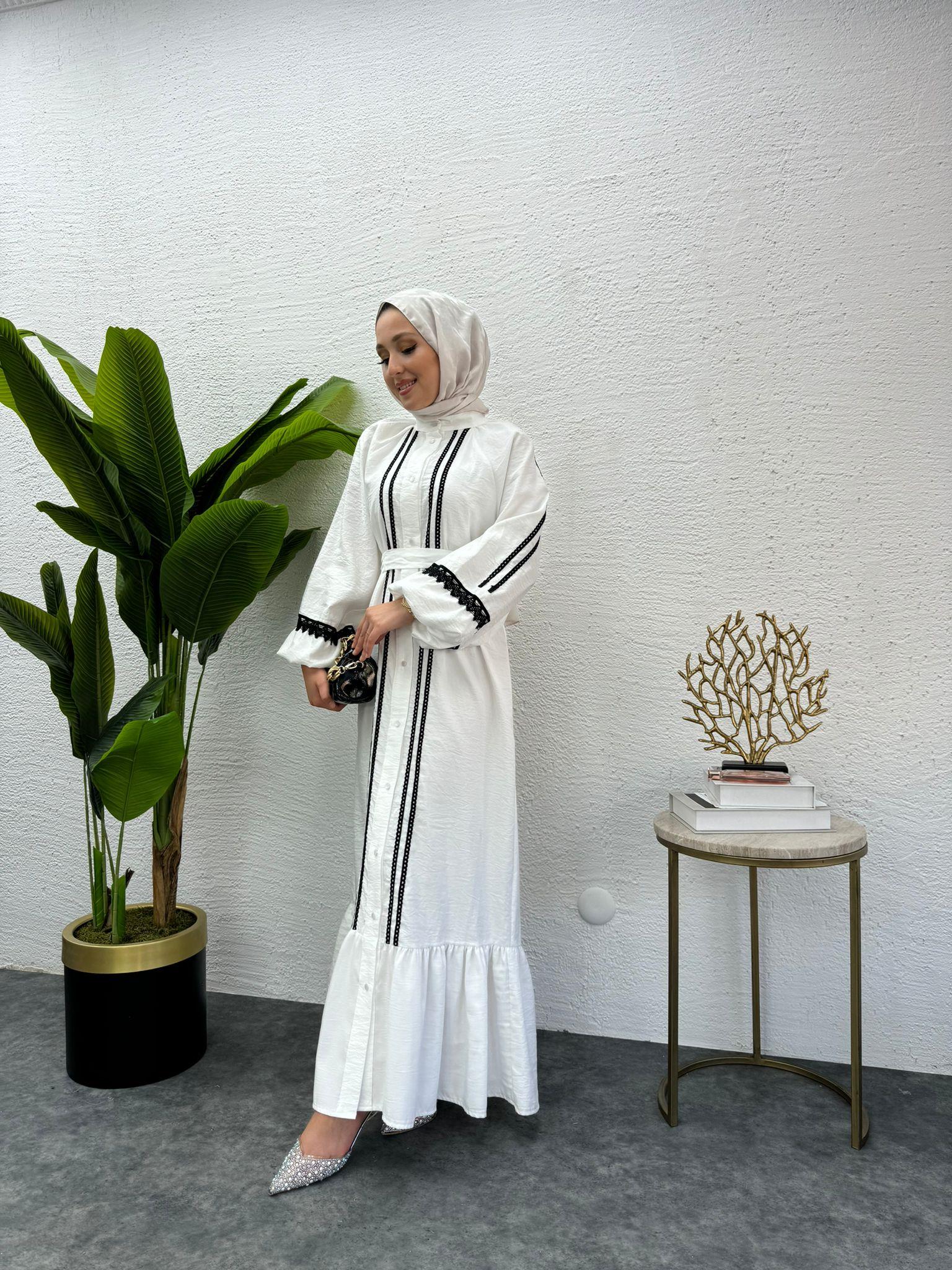 MEYSADESIGN ELBİSELER Modal İşlemeli Elbise Beyaz