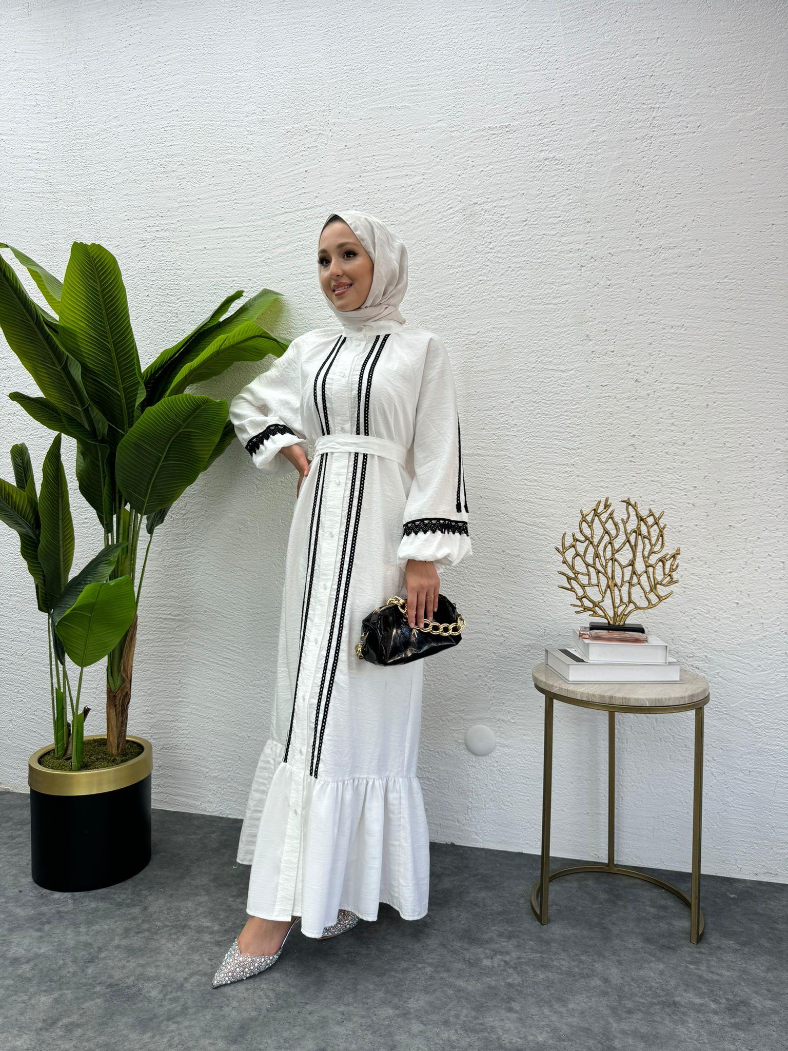 MEYSADESIGN ELBİSELER Modal İşlemeli Elbise Beyaz