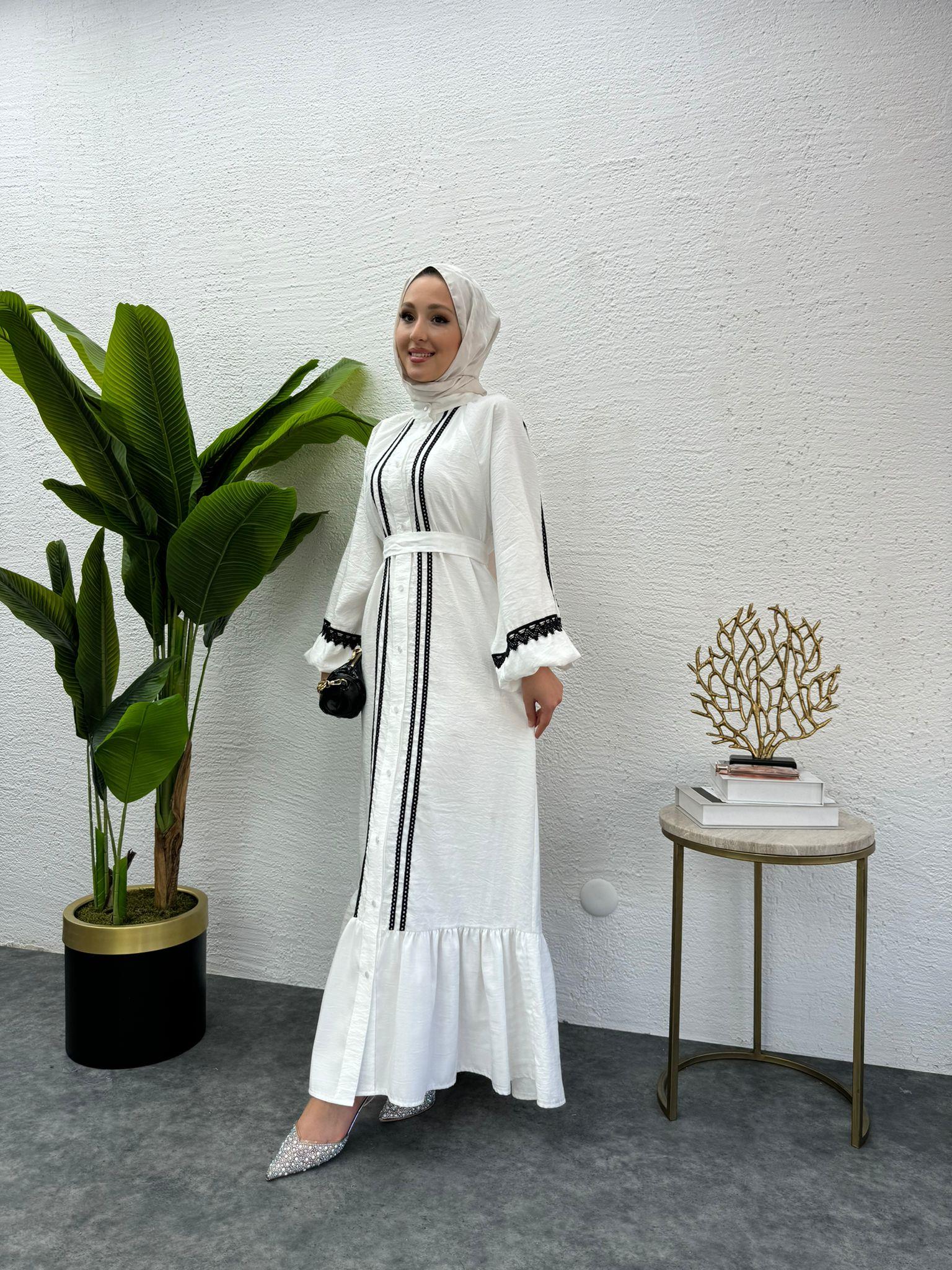 MEYSADESIGN ELBİSELER Modal İşlemeli Elbise Beyaz