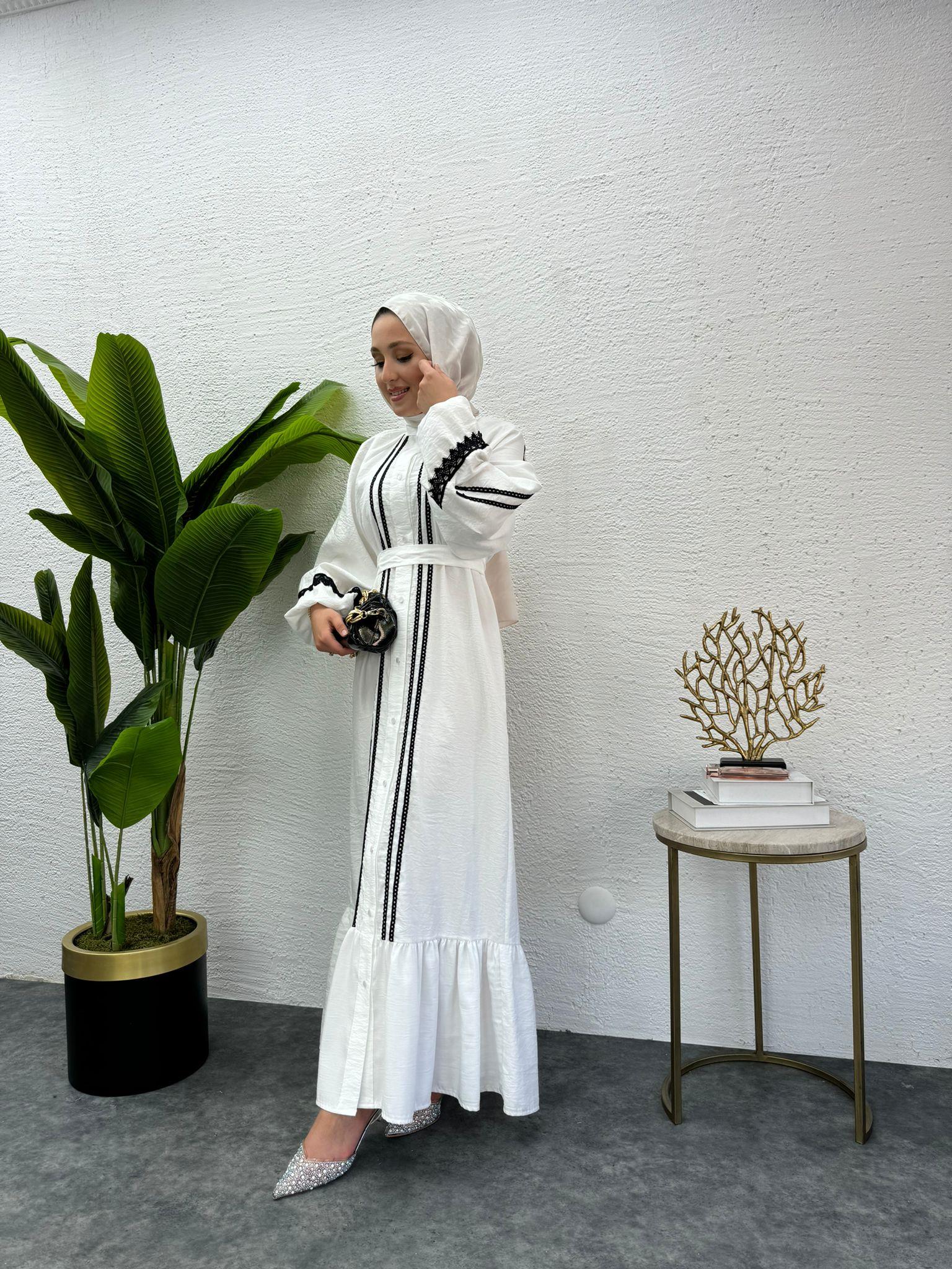 MEYSADESIGN ELBİSELER Modal İşlemeli Elbise Beyaz