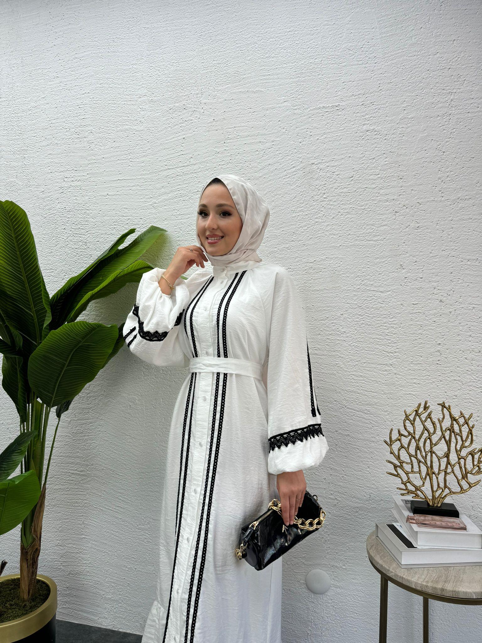 MEYSADESIGN ELBİSELER Modal İşlemeli Elbise Beyaz