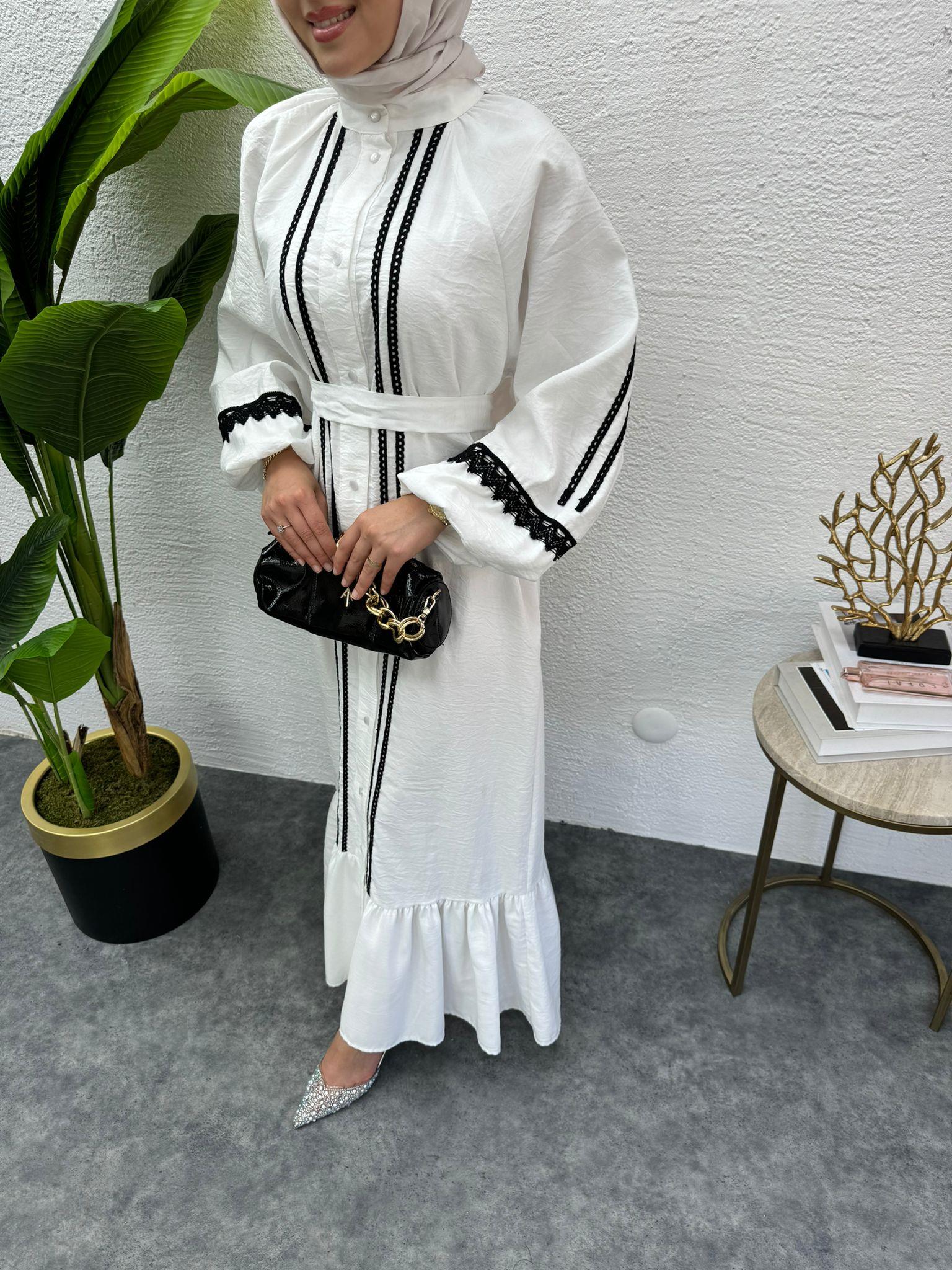 MEYSADESIGN ELBİSELER Modal İşlemeli Elbise Beyaz