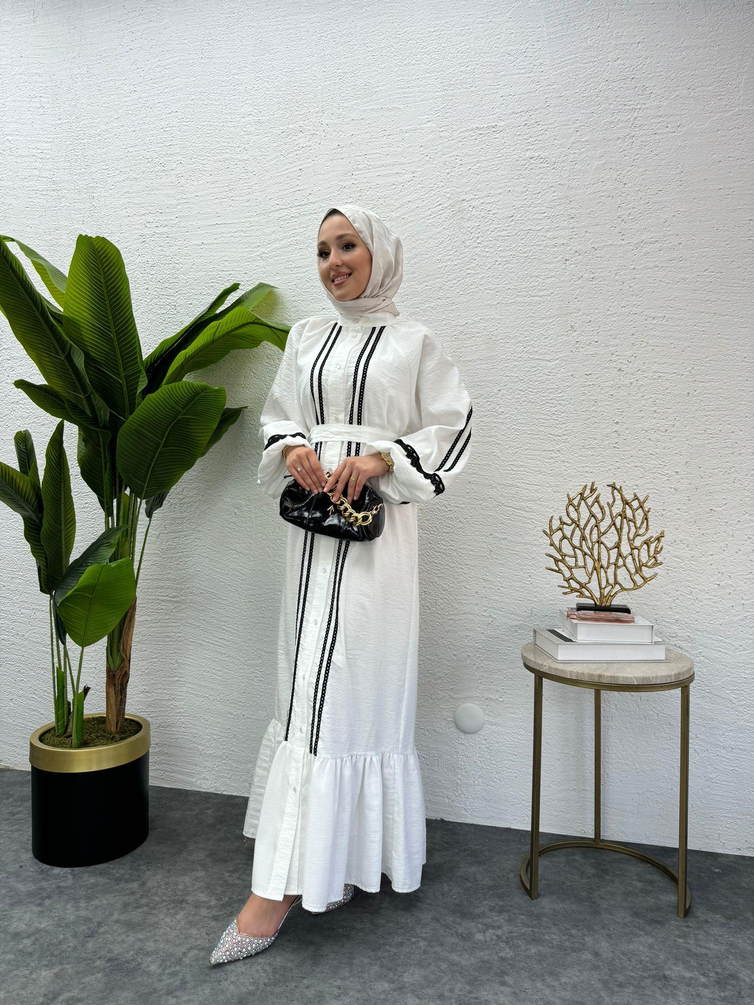 MEYSADESIGN ELBİSELER Modal İşlemeli Elbise Beyaz