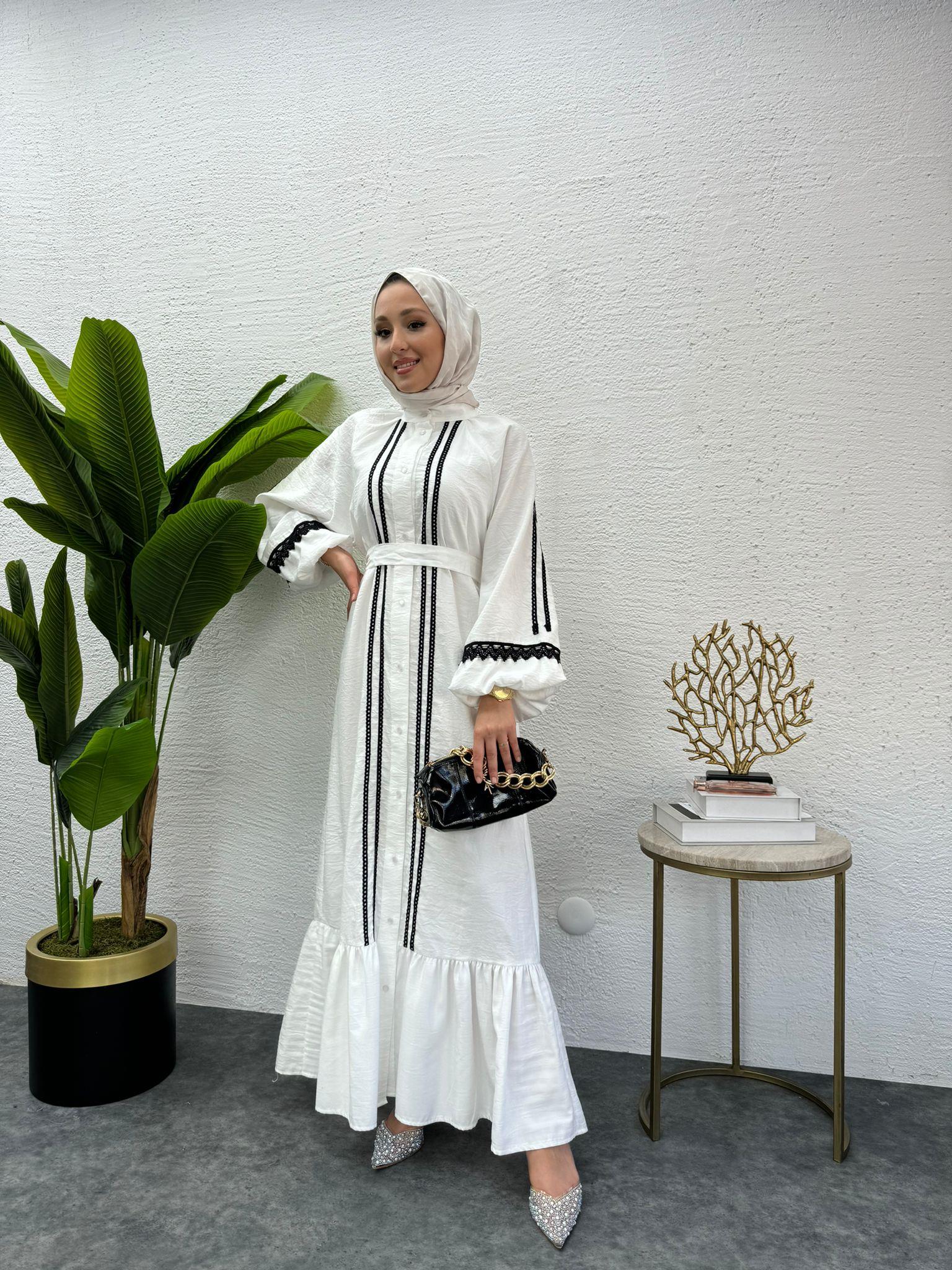 MEYSADESIGN ELBİSELER Modal İşlemeli Elbise Beyaz