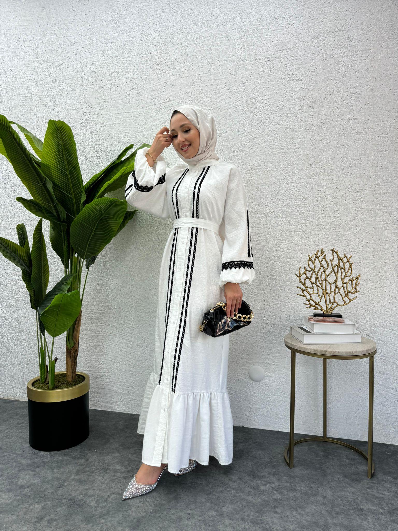 MEYSADESIGN ELBİSELER Modal İşlemeli Elbise Beyaz