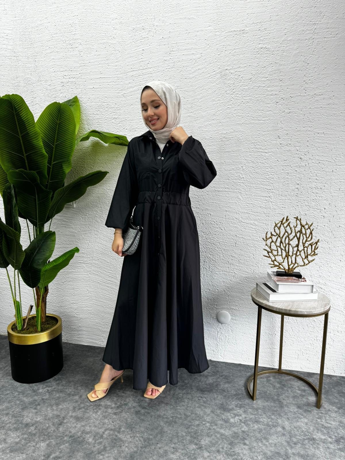 MEYSADESIGN ELBİSELER Muadil Çıtçıtlı Elbise Siyah