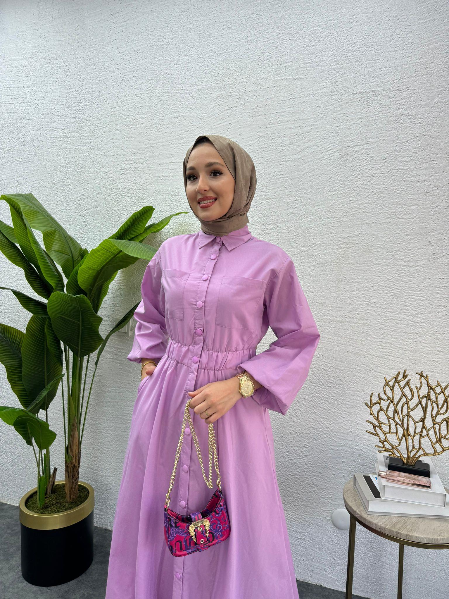 MEYSADESIGN ELBİSELER Muadil Çıtçıtlı Elbise Lila