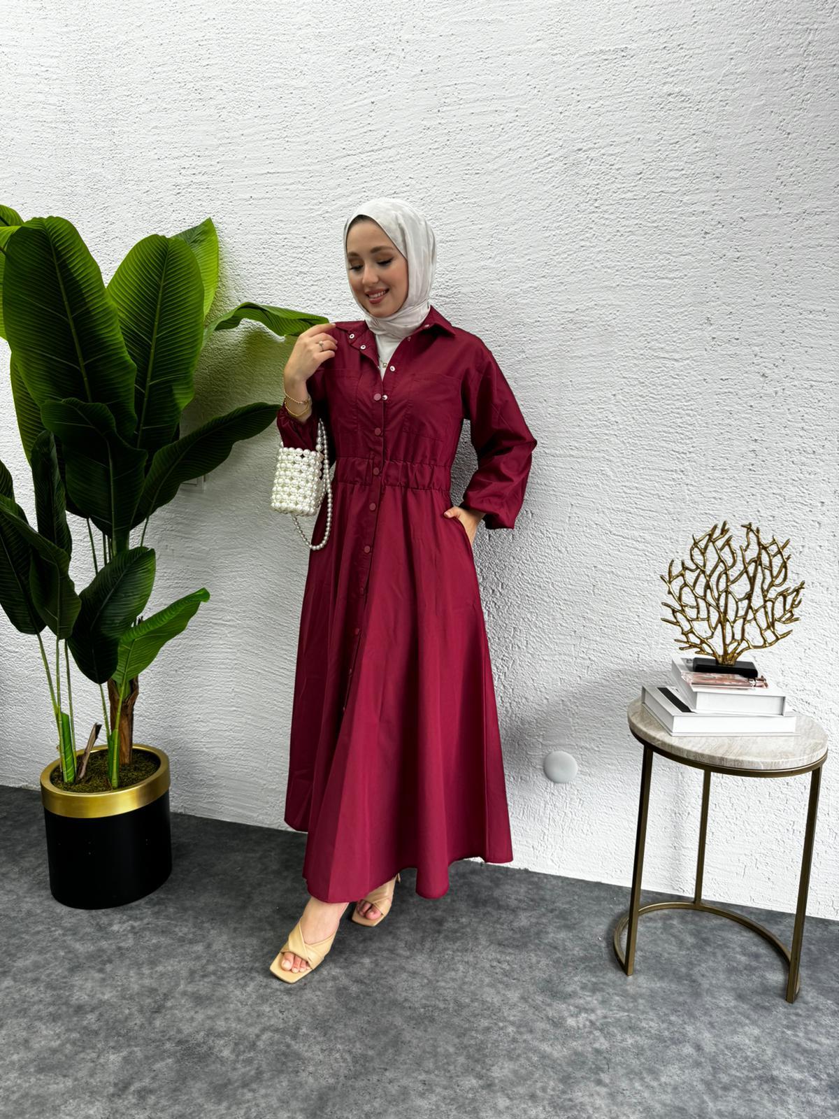 MEYSADESIGN ELBİSELER Muadil Çıtçıtlı Elbise Bordo