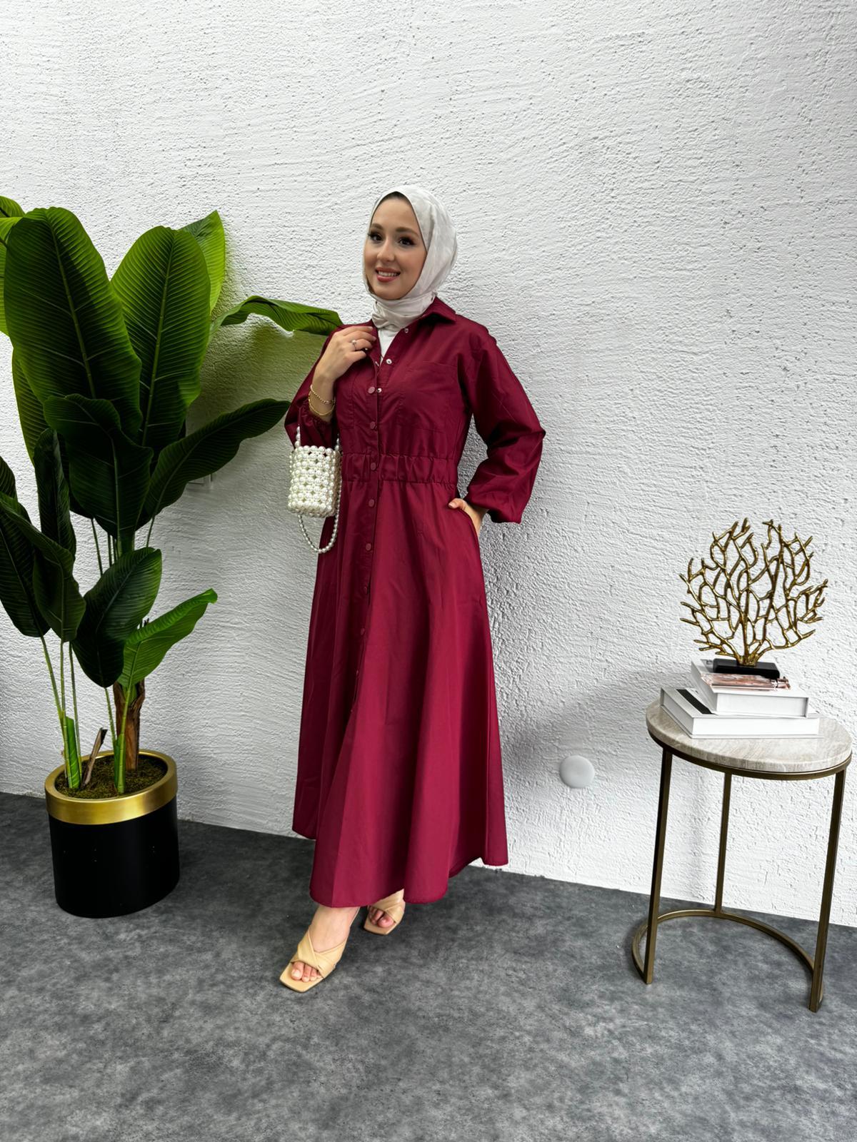 MEYSADESIGN ELBİSELER Muadil Çıtçıtlı Elbise Bordo